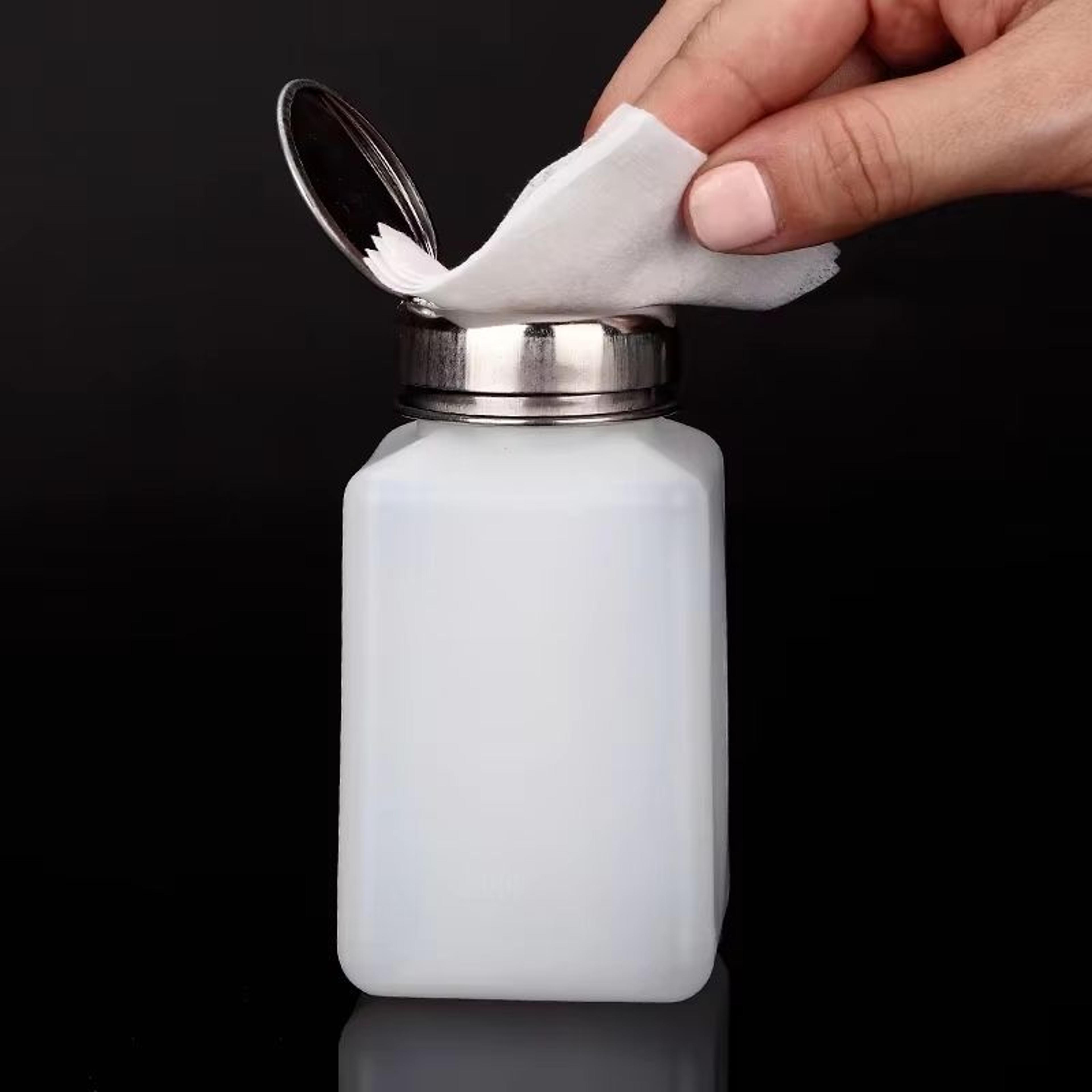 200ml portable press refillable dispenser – alcohol, uv gel & nail polish cleaner bottle