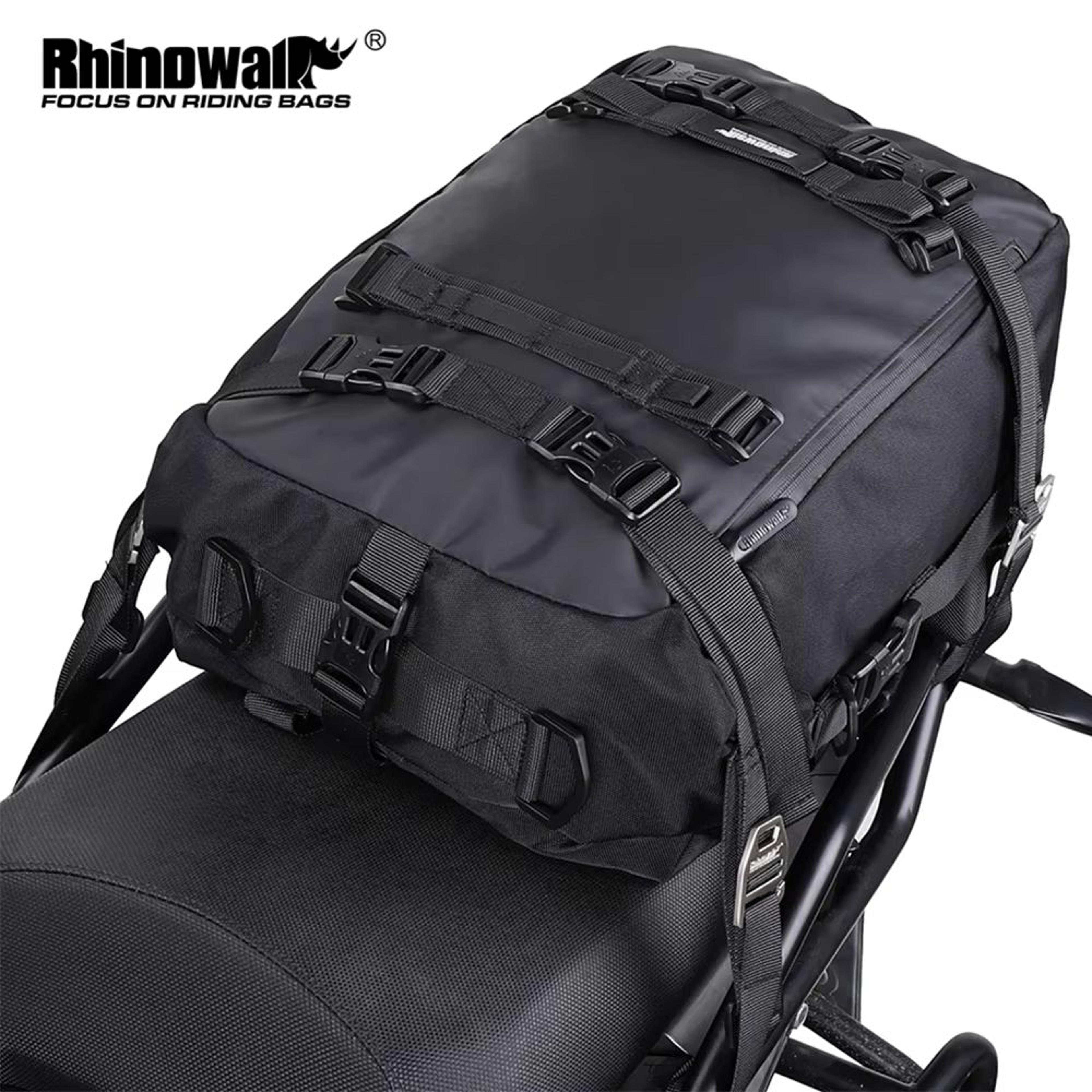 rhinowalk waterproof motorcycle tail bag 30l – expandable rear seat & saddle luggage for touring, commuting, and adventu