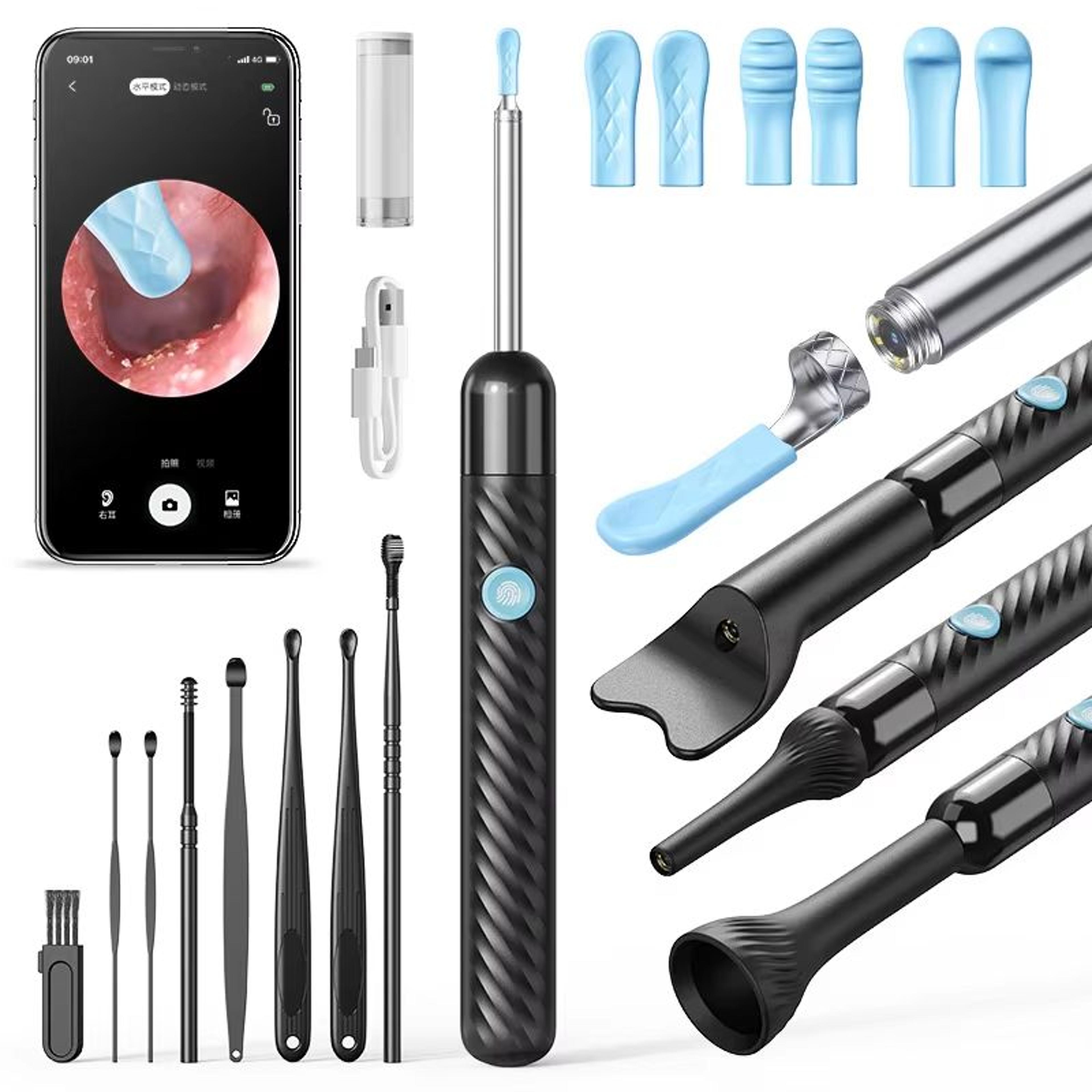 wireless ear cleaner with 8mp camera – rechargeable ear wax removal kit with ear spoon