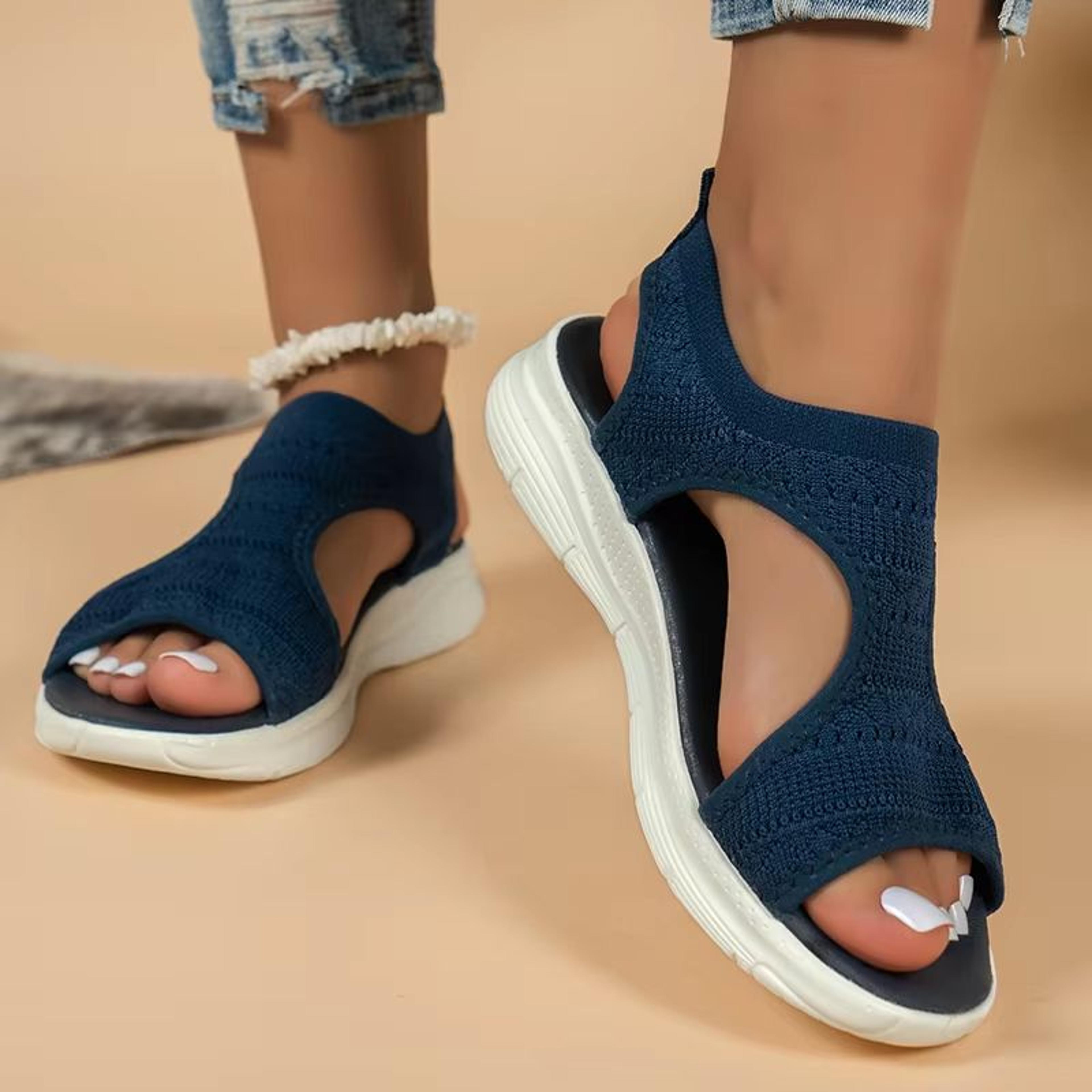 elegantstride women's wedge sandals – breathable fly-knit comfort with chic open-toe design