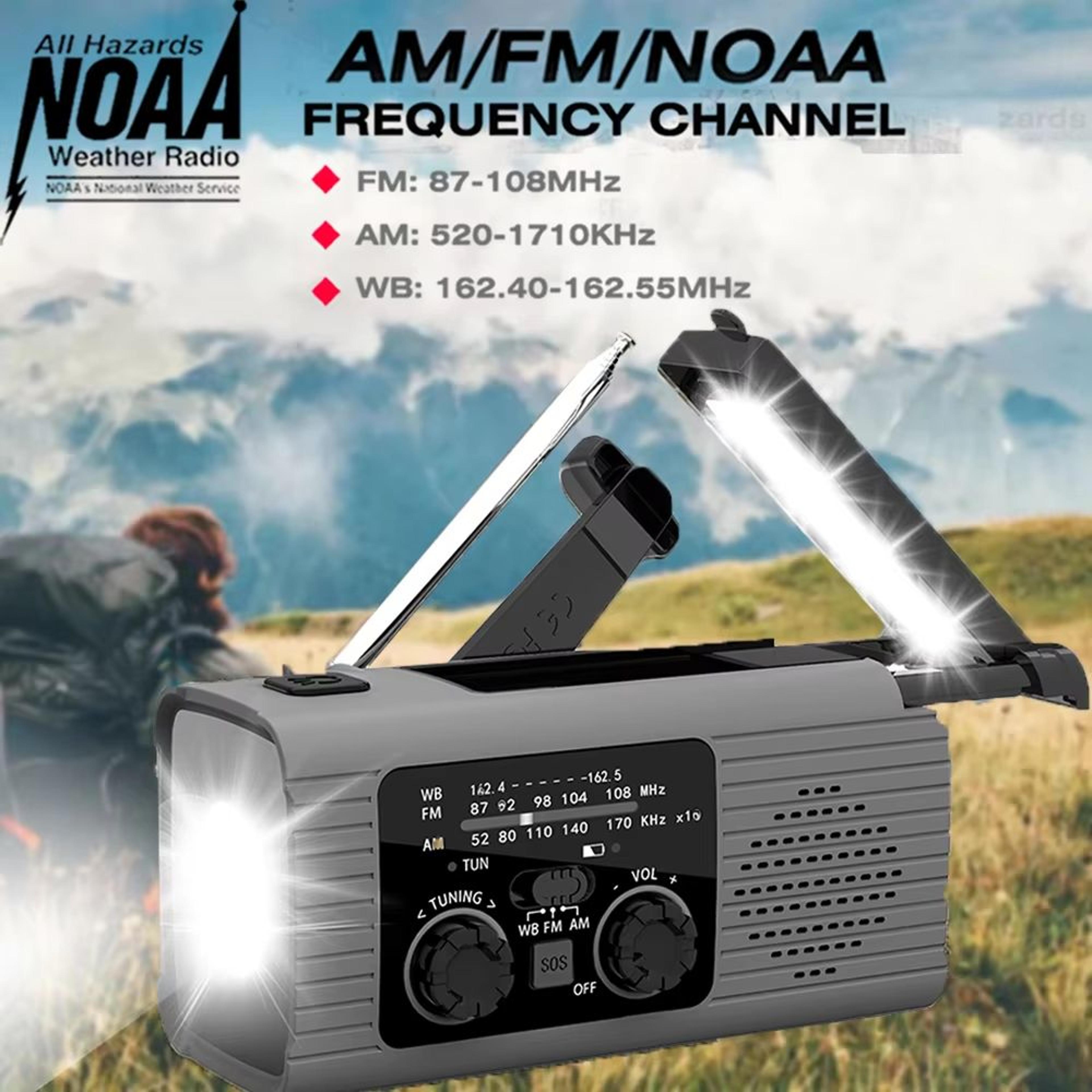 solarcharge emergency radio – hand crank, solar, and usb rechargeable radio with led flashlight for outdoor and emergenc