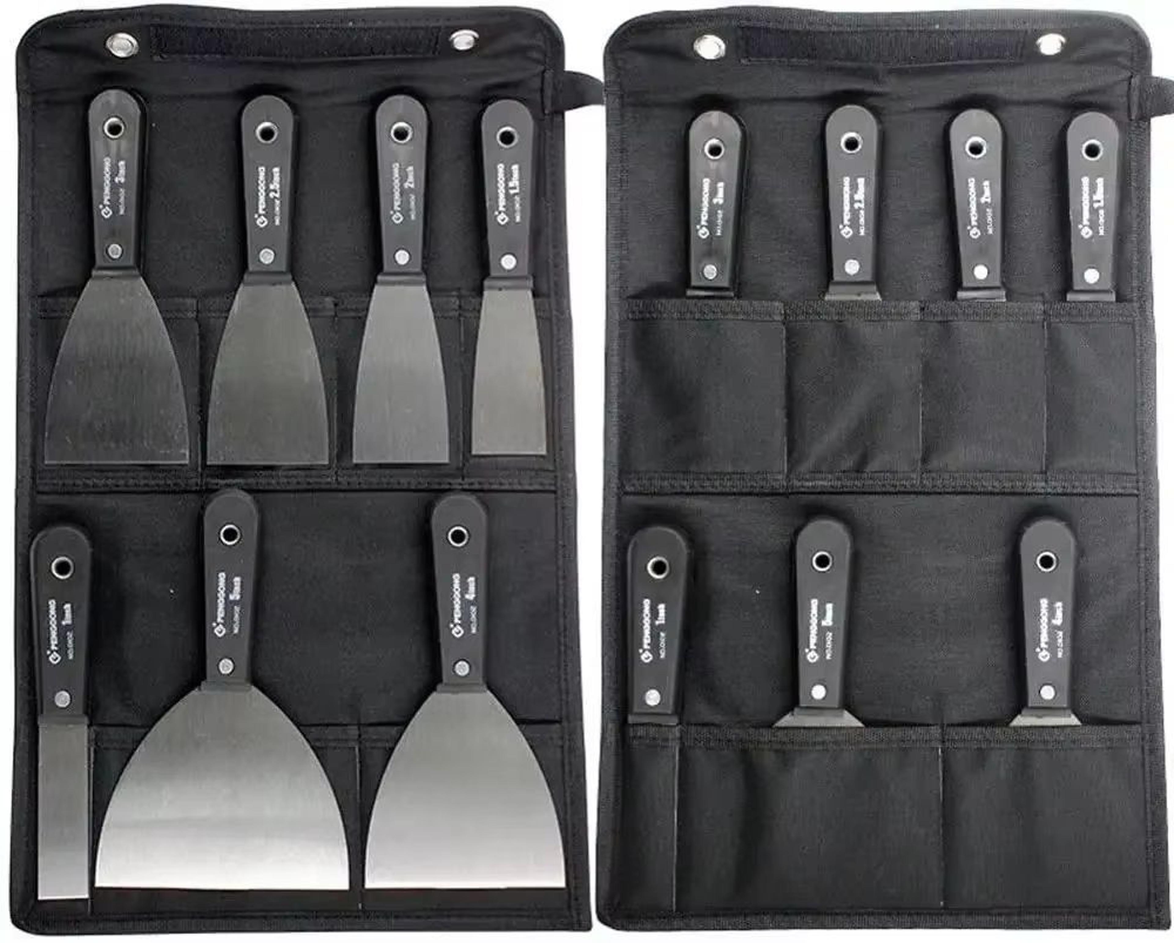 proflex 7-piece carbon steel putty knife & scraper set – soft-grip handle kit with storage bag