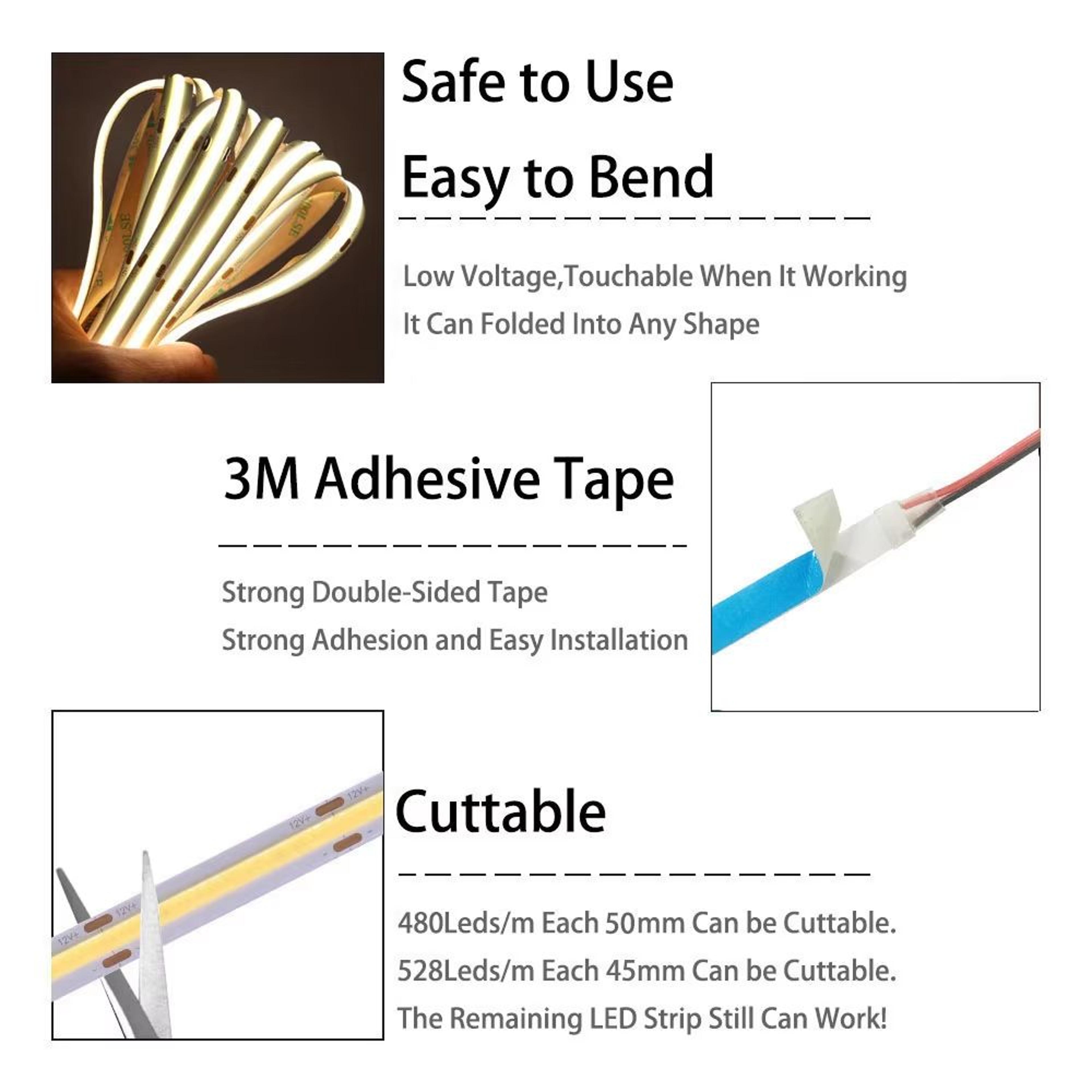 cob high-density led strip light – flexible linear lighting tape