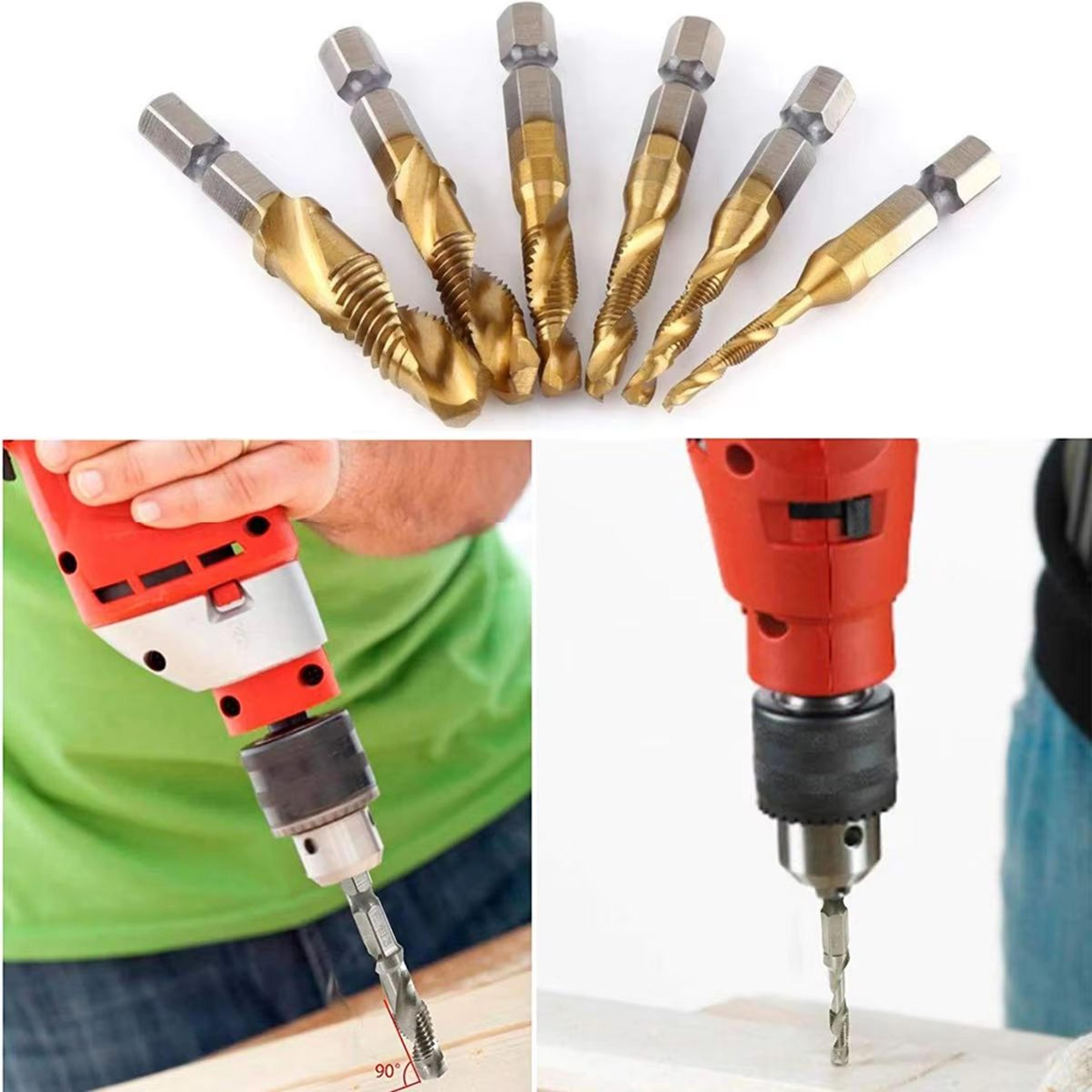 titanium plated hss hex shank screw tap drill bits – metric m3–m10