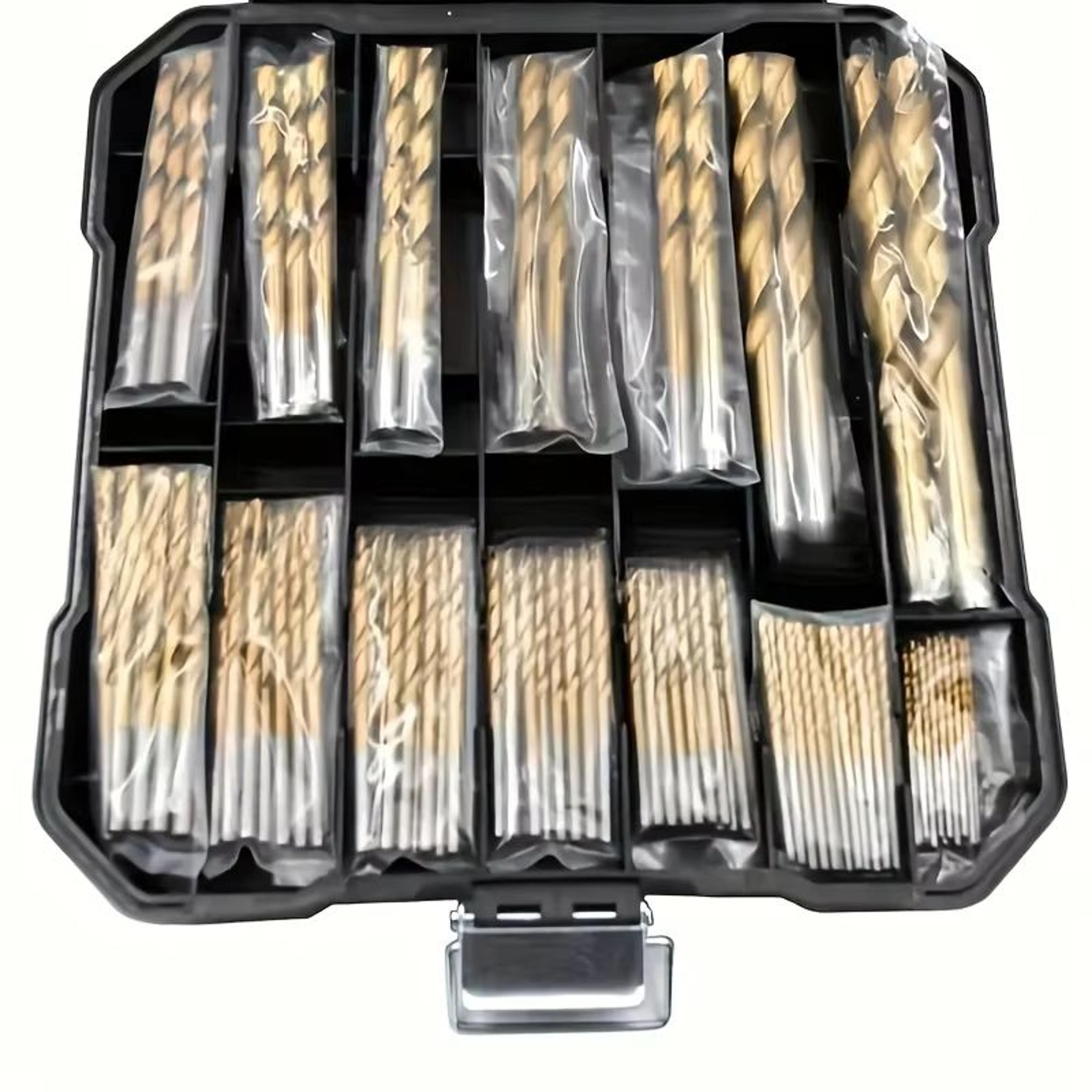 titanium plus hex-shank hss drill bit kit – 50/99 pc metal-wood-plastic drill set
