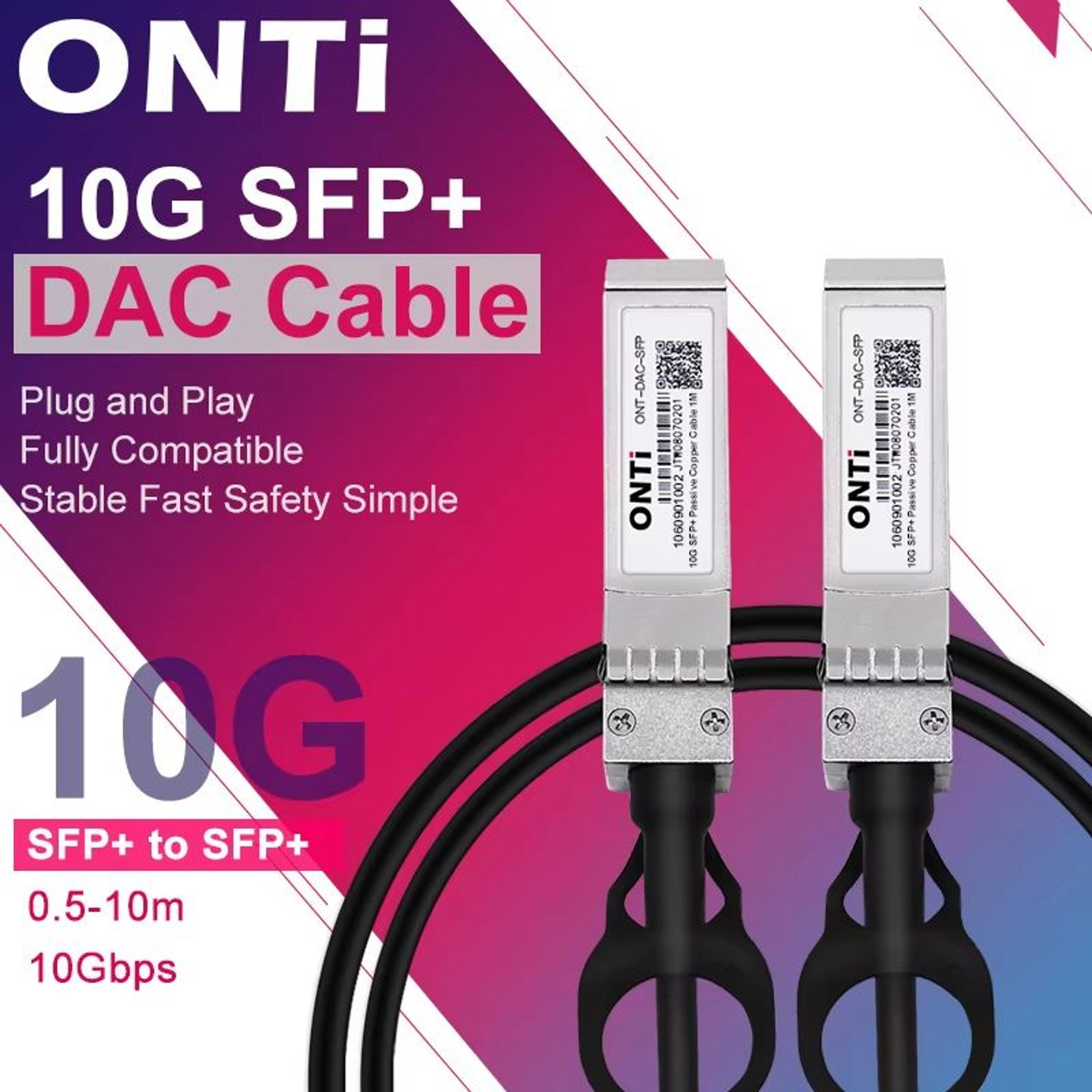 ONTi 10G SFP+ Twinax Direct Attach Copper Cable – High-Speed DAC for Cisco, Huawei, MikroTik, HP, Intel Switches