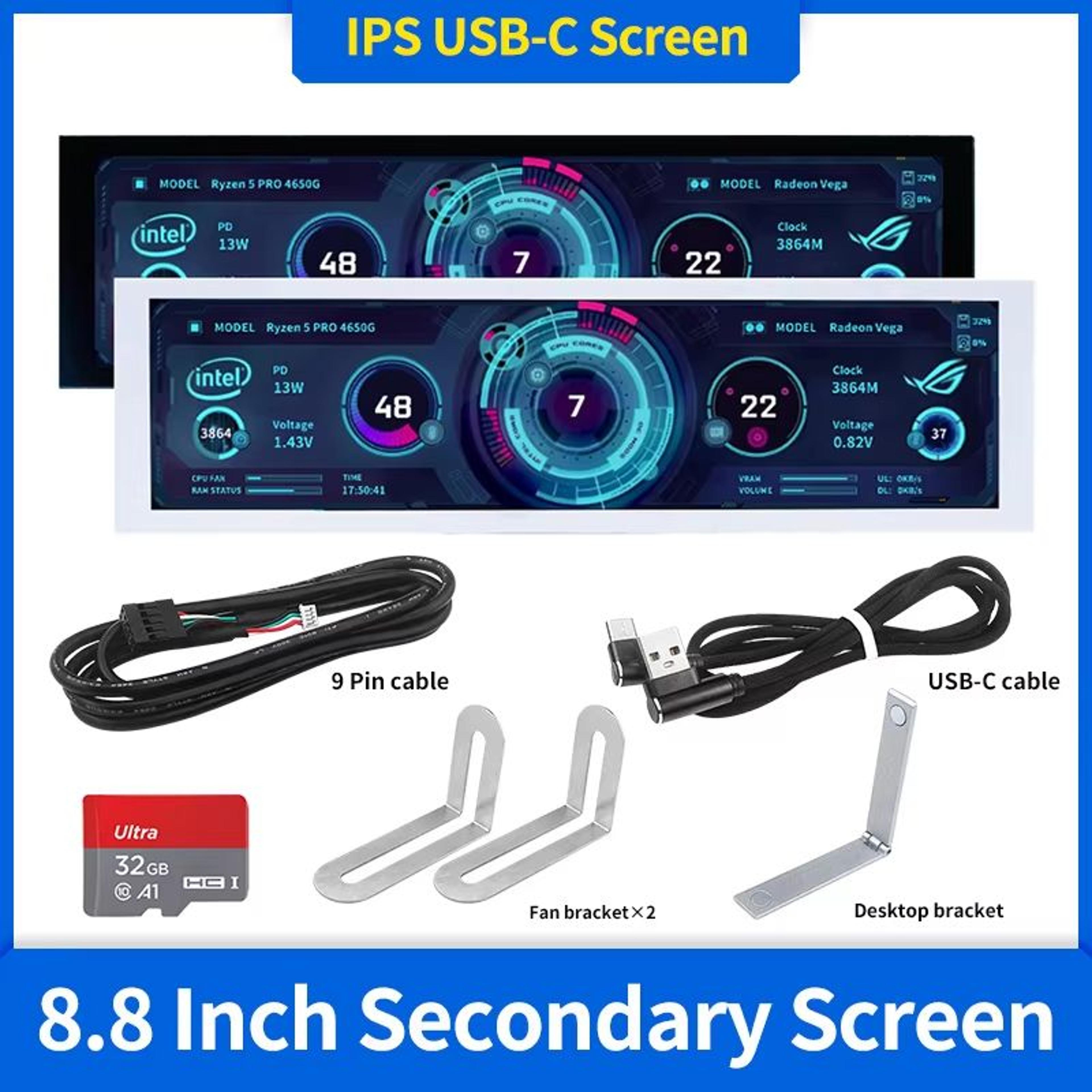 ultracompact 8.8 inch ips usb-c secondary smart display – portable monitor for laptop & desktop