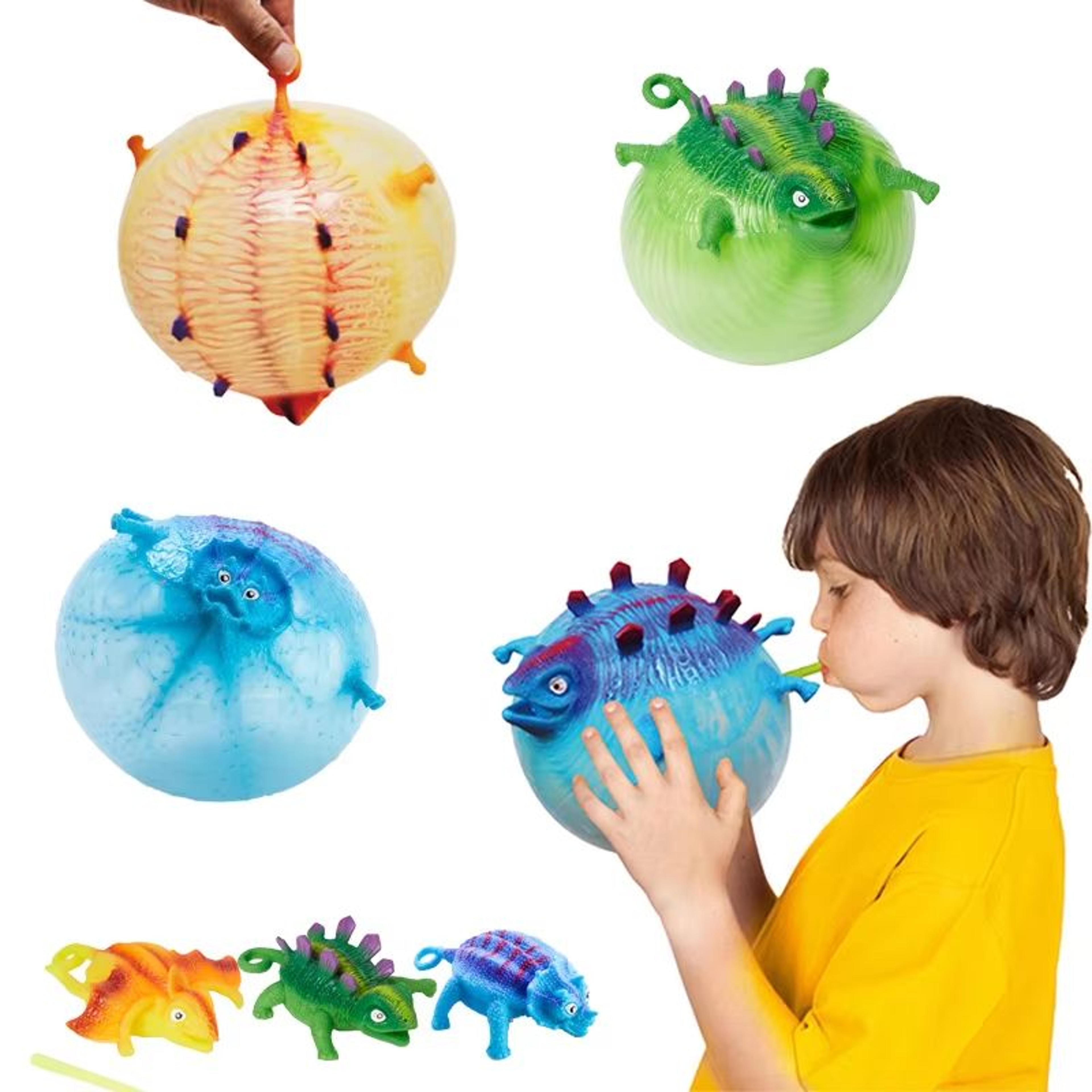 3-piece inflatable dinosaur vent balls – squeeze toy set for kids