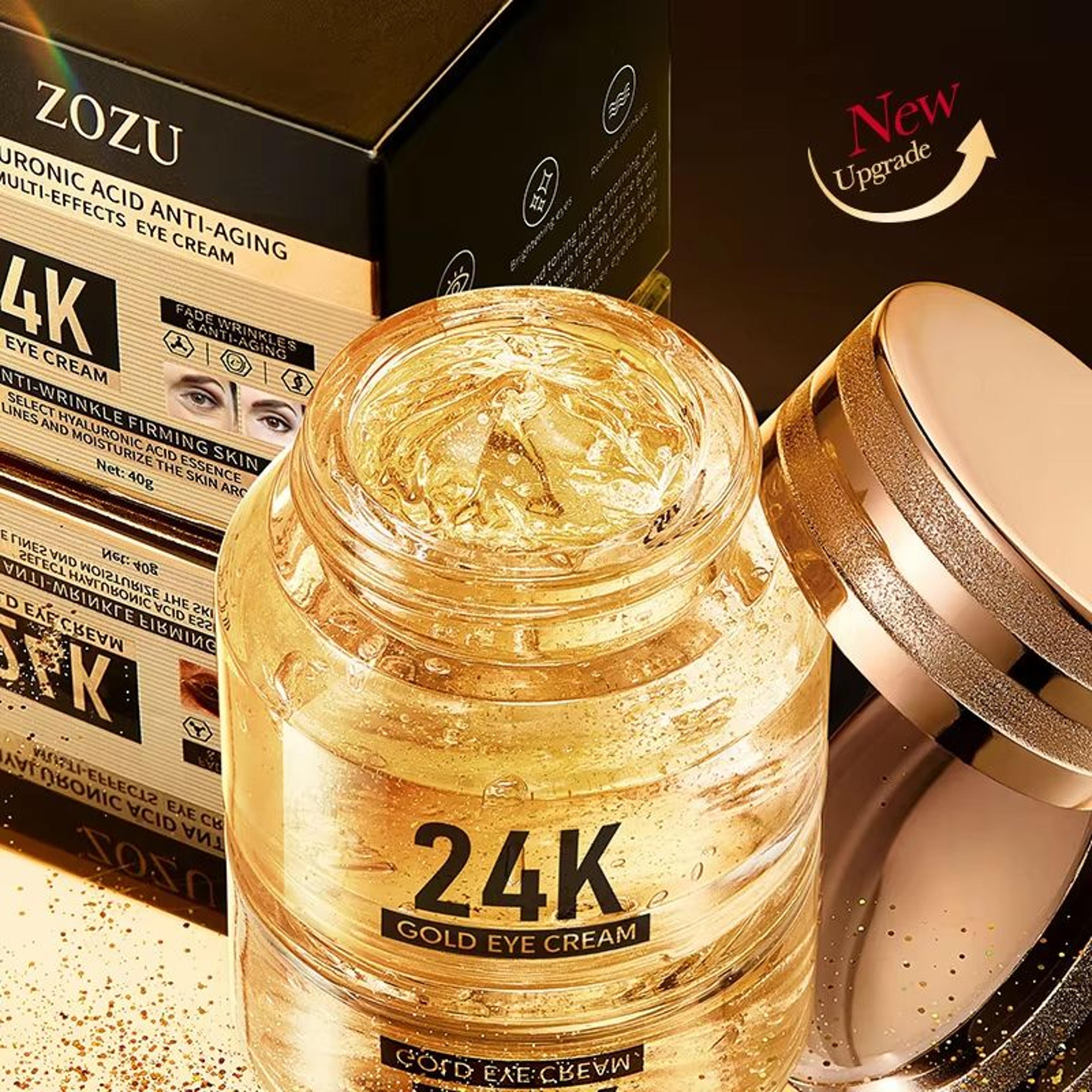 goldenglow 24k gold & hyaluronic acid eye cream – firming moisturizer for dark circles & eye bags