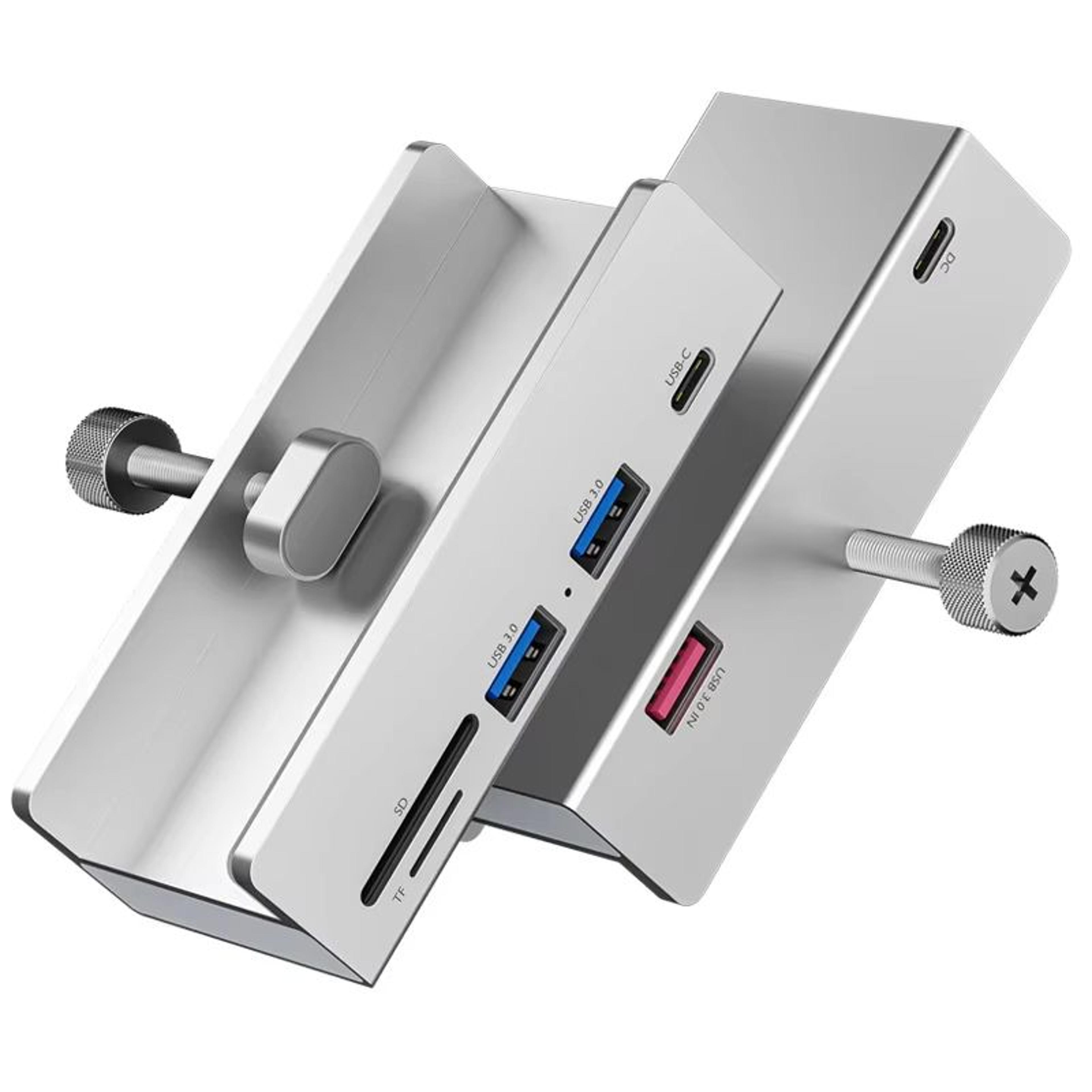 aluminum type-c 4-port usb 3.0 hub with phone holder & memory card reader – solid multi-device dock
