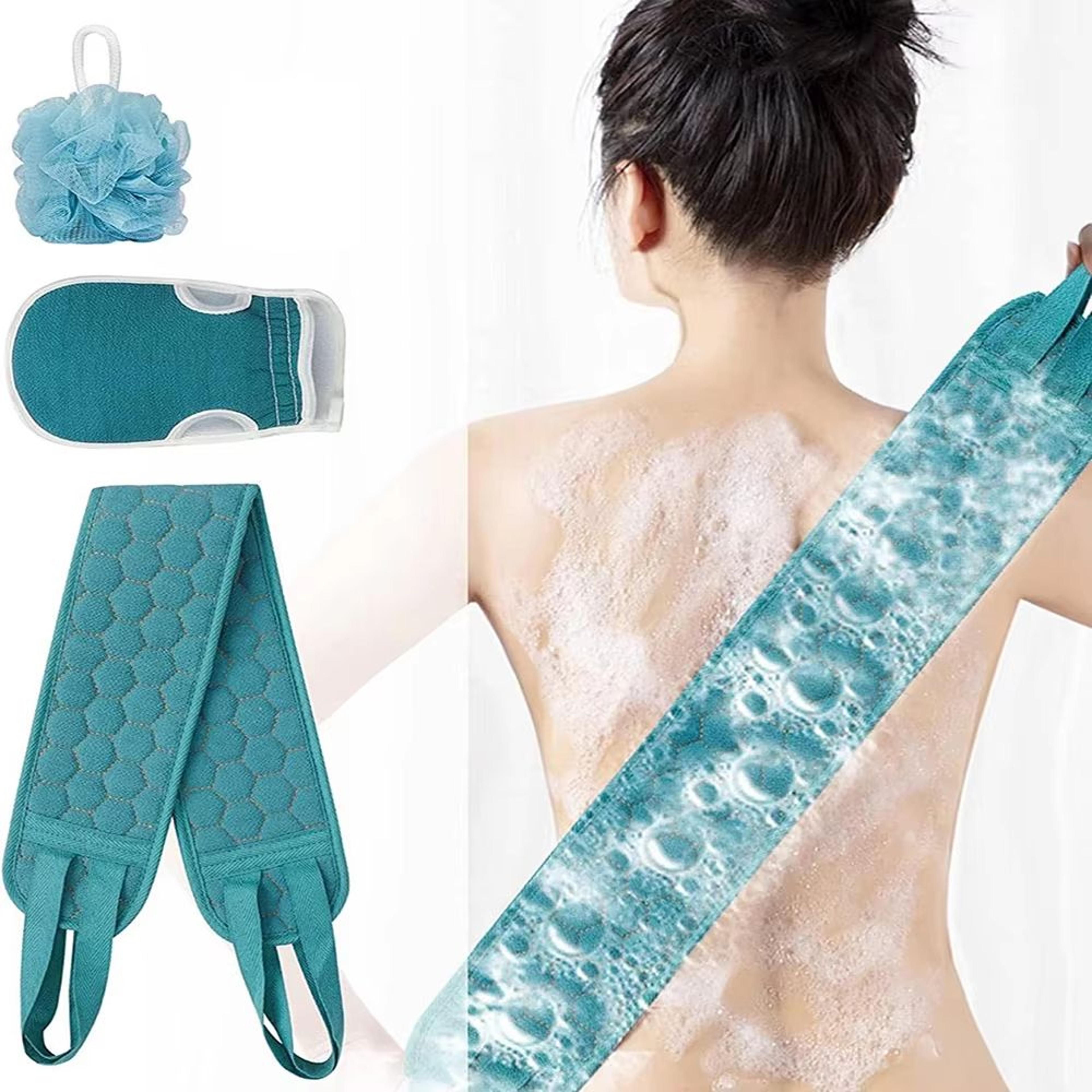 exfoliating body scrubber set – back scrubber, bath glove & shower sponge loofah