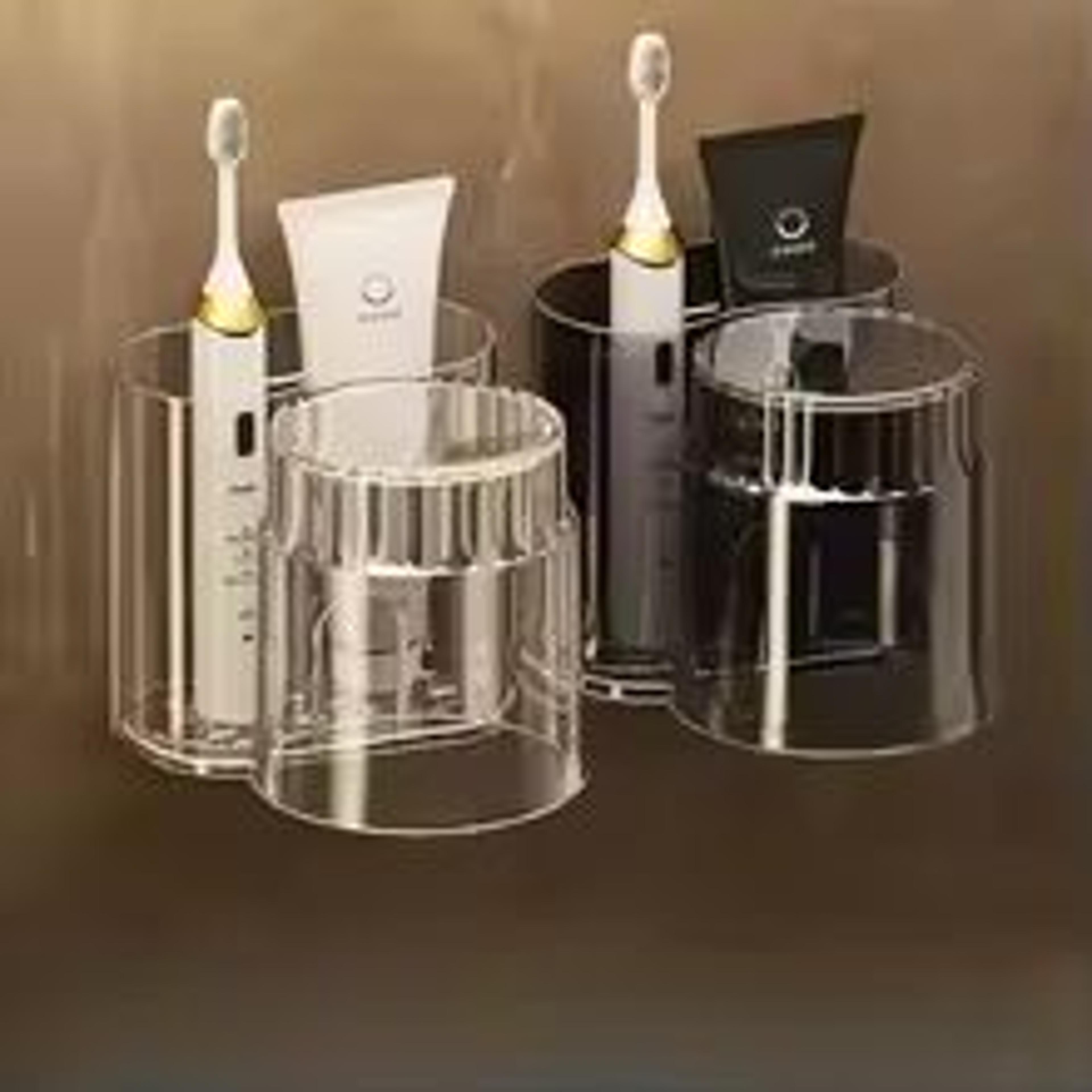 2pcs set toothbrush holder with mouthwash cup – wall-mounted bathroom storage rack