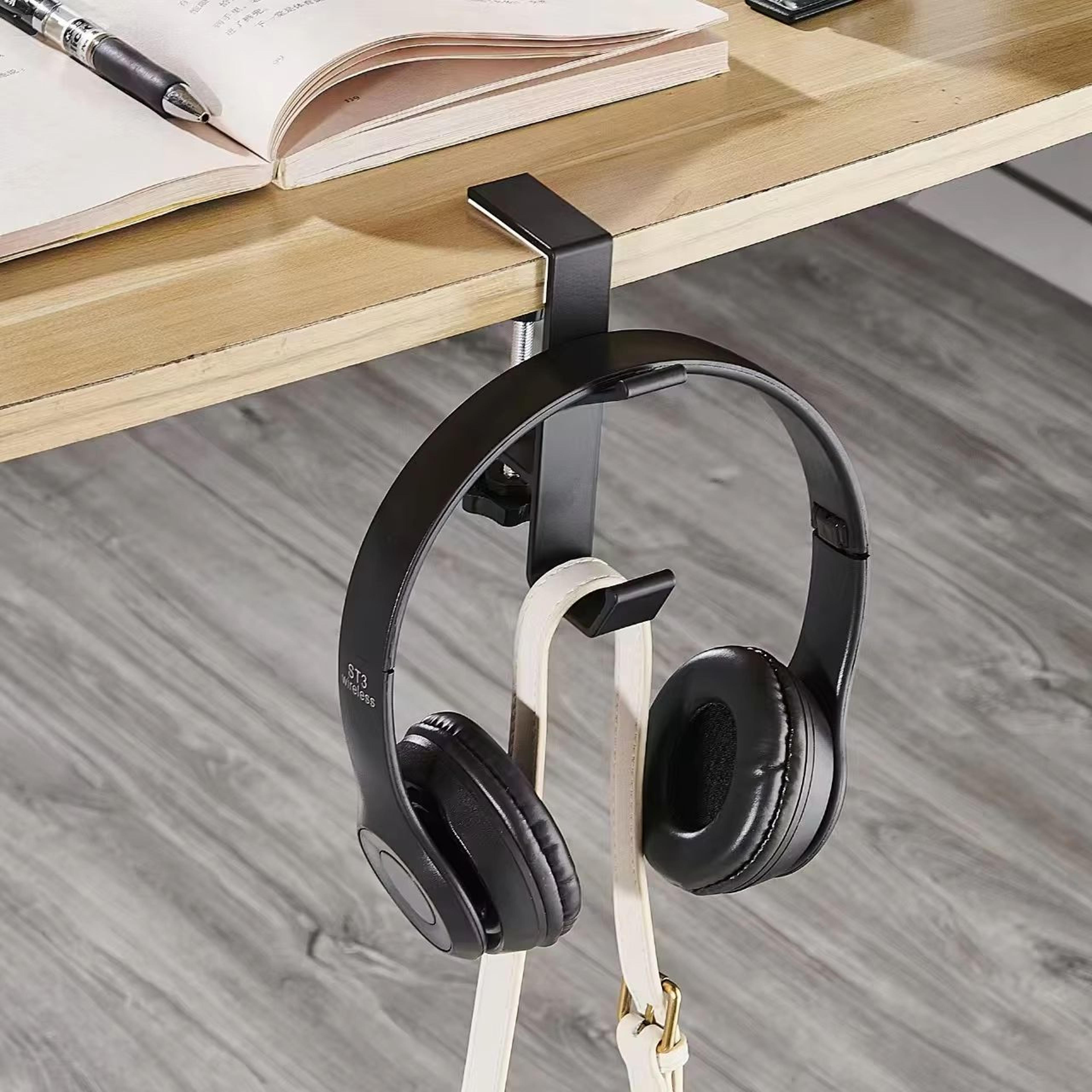 adjustable desk-edge hook hanger for headsets & bags (universal clamp mount)