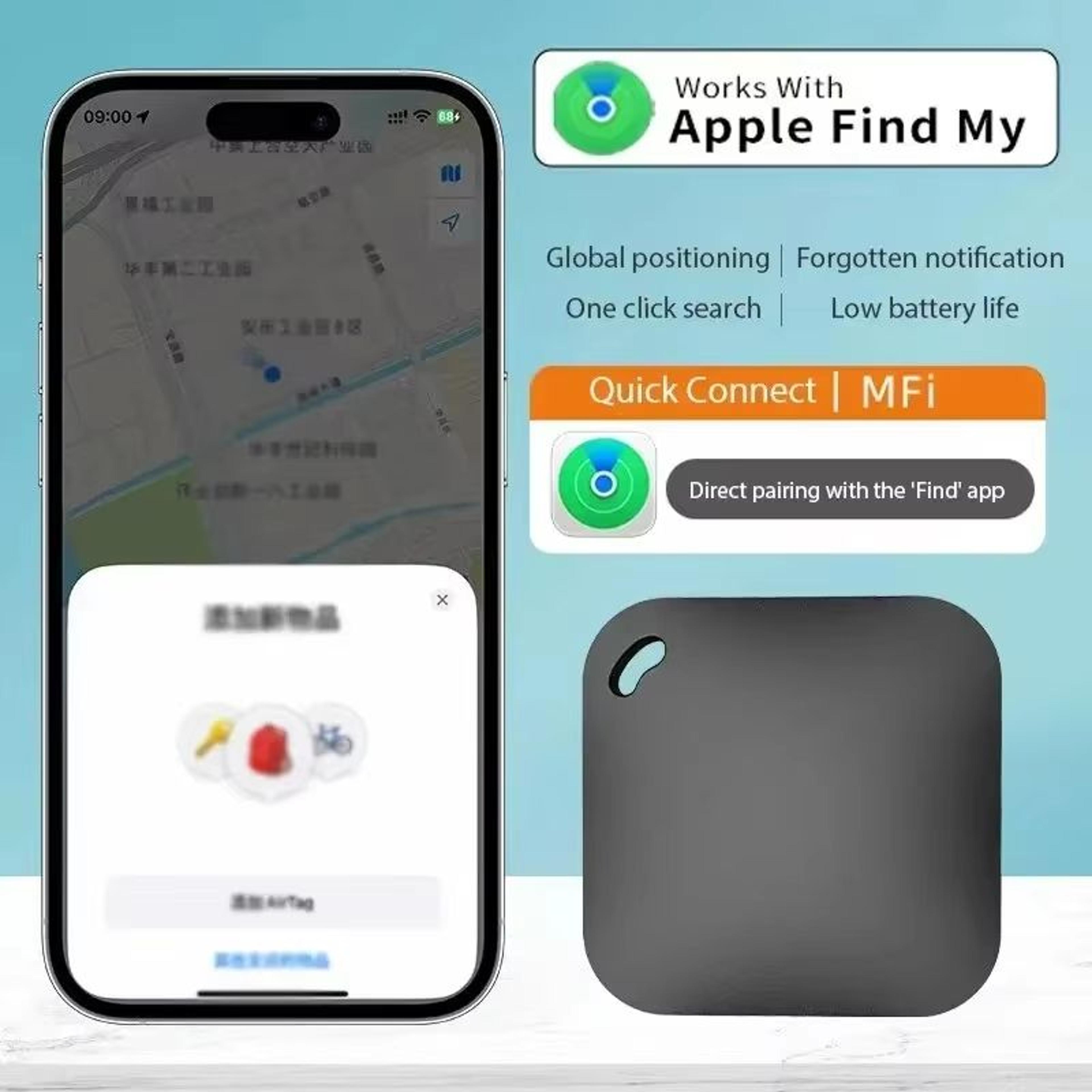 smart mfi bluetooth gps tracker (compatible with apple find my, anti-loss locator)