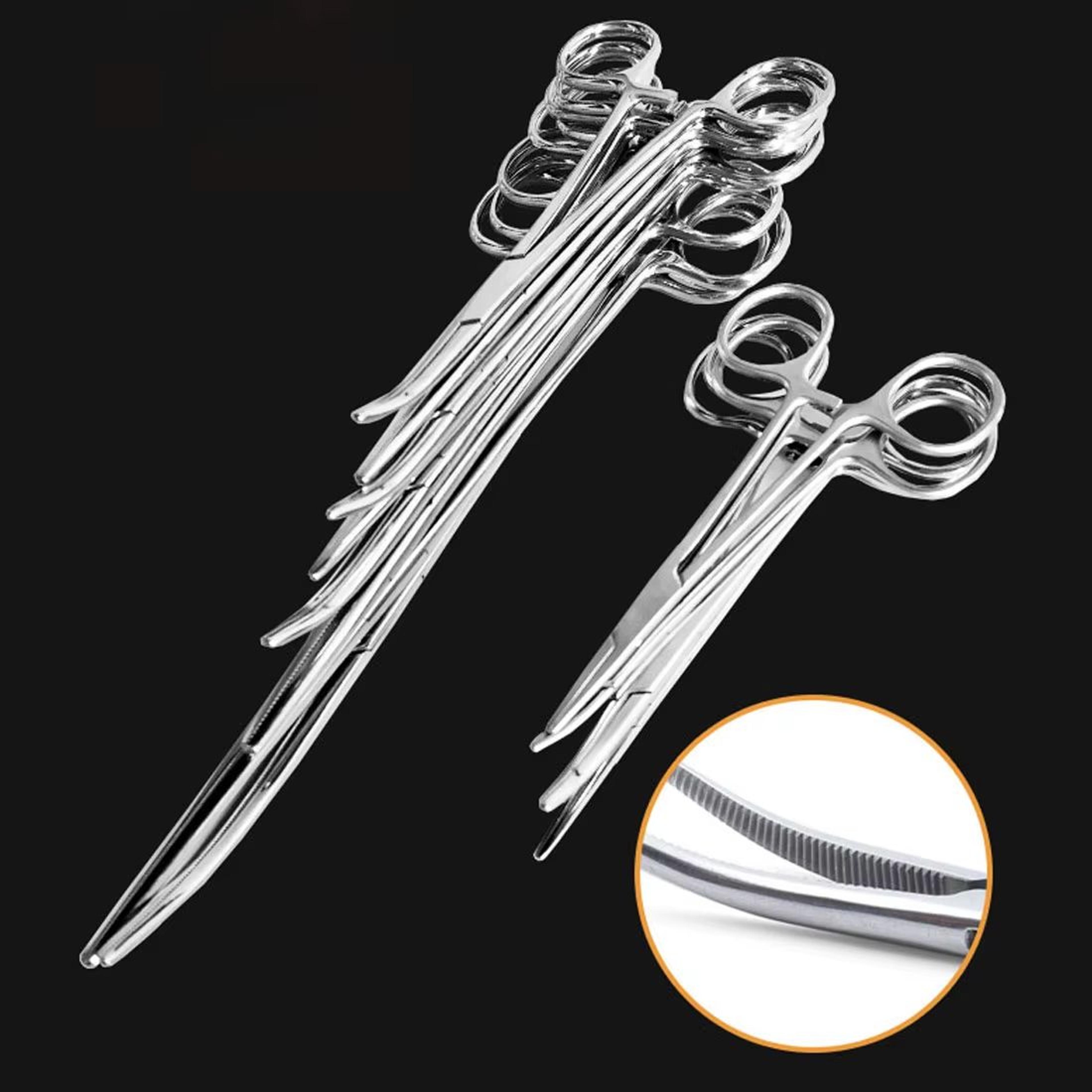 precision stainless steel locking hemostatic forceps – bent-nose & straight curved scissors pliers (16/18/20cm)