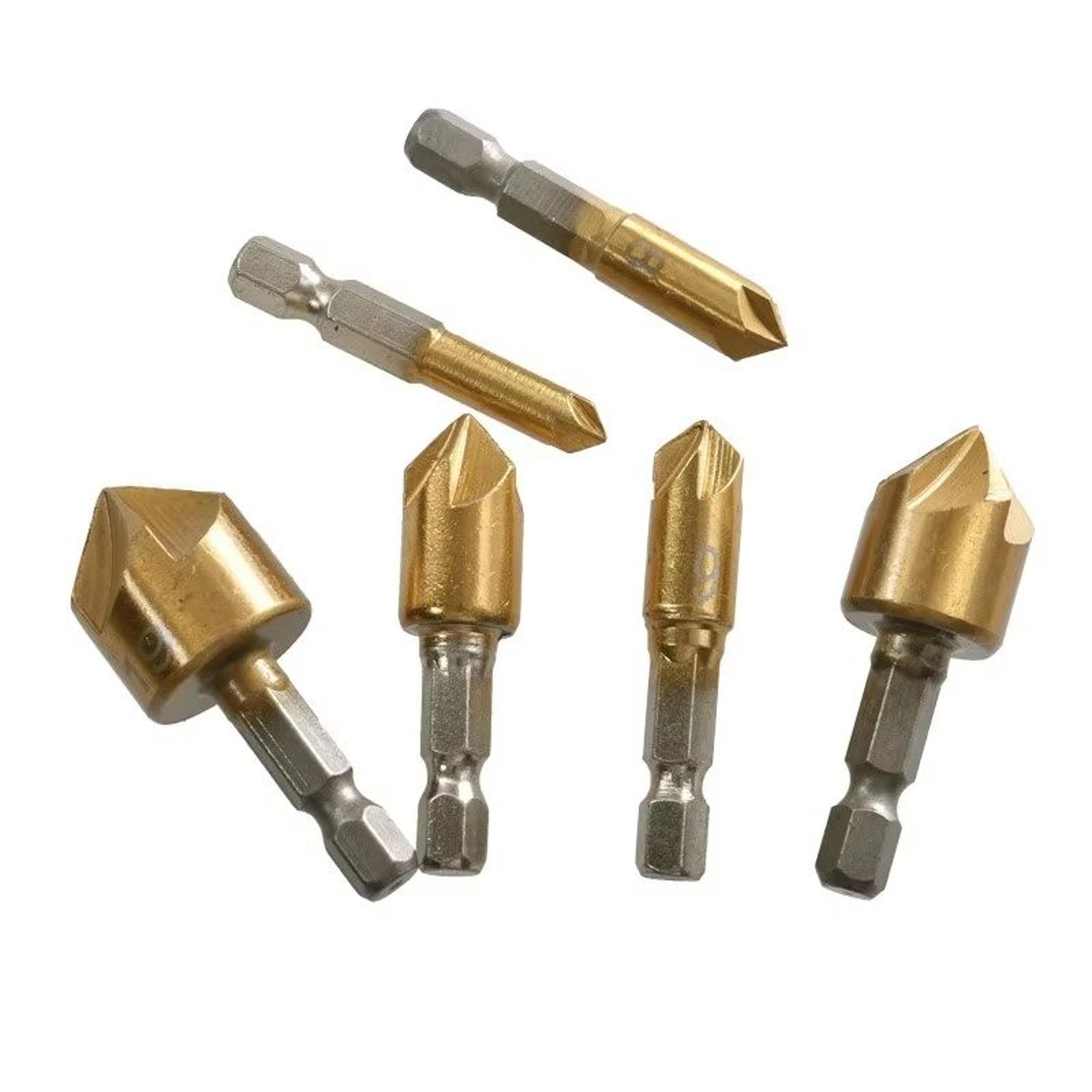hex shank five-blade countersink drill bit – 6–19mm chamfering & reaming tool for precision woodworking and hole finishi