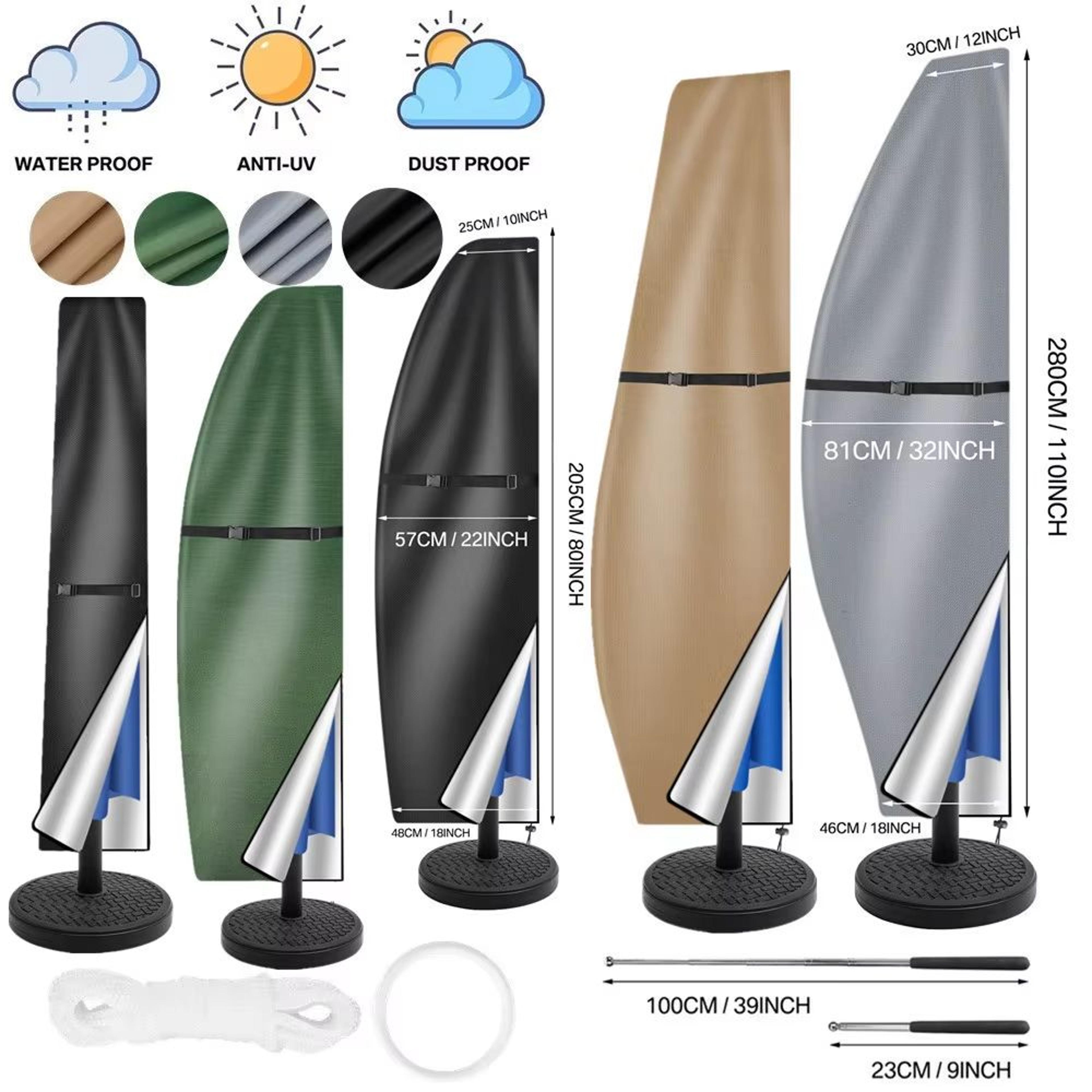 waterproof patio umbrella parasol cover – fits cantilever & straight style umbrellas (12-14 feet)