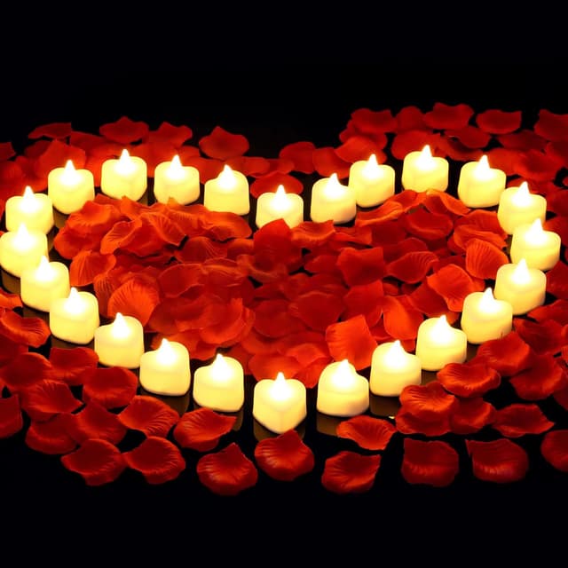 Romantic LED Heart Candle Rose Petal Set 2448 Pack Flameless Tea Lights For Weddings Anniversarie 0