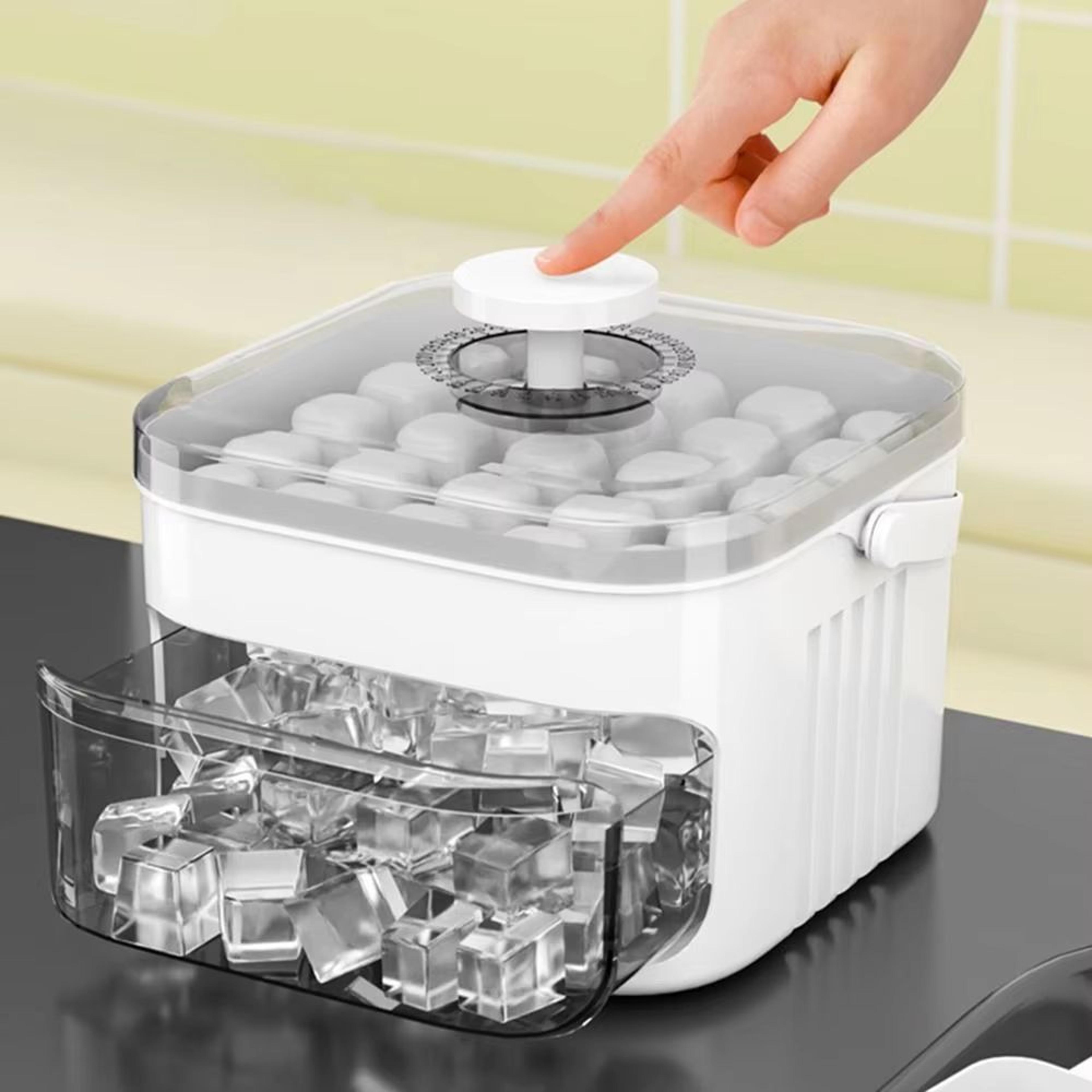 clearflow 50-cube double-layer ice maker – easy-press lid ice storage for refrigerator