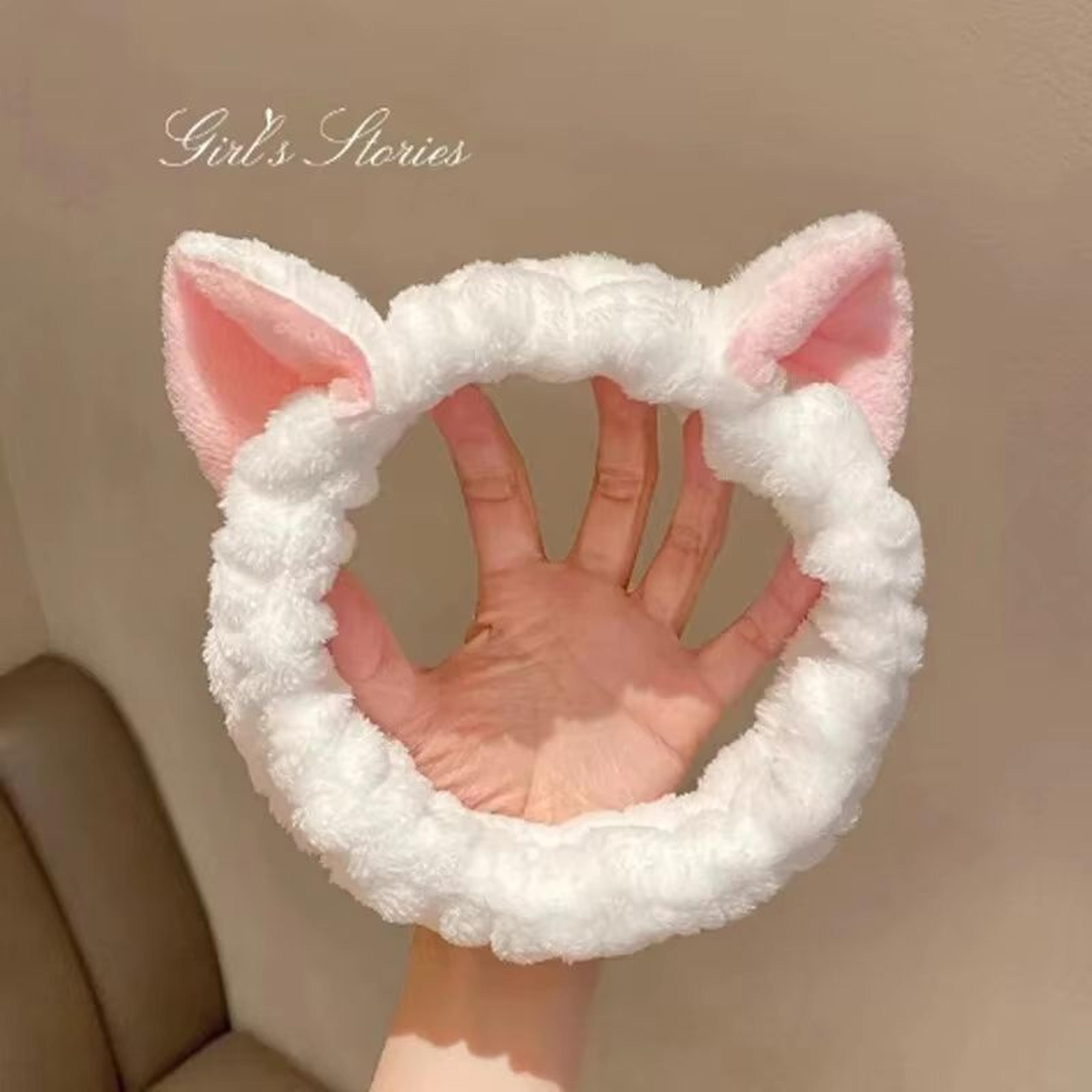 cutecat coral plush hairband – soft bow & cat ear headband for face-wash, makeup & skin care