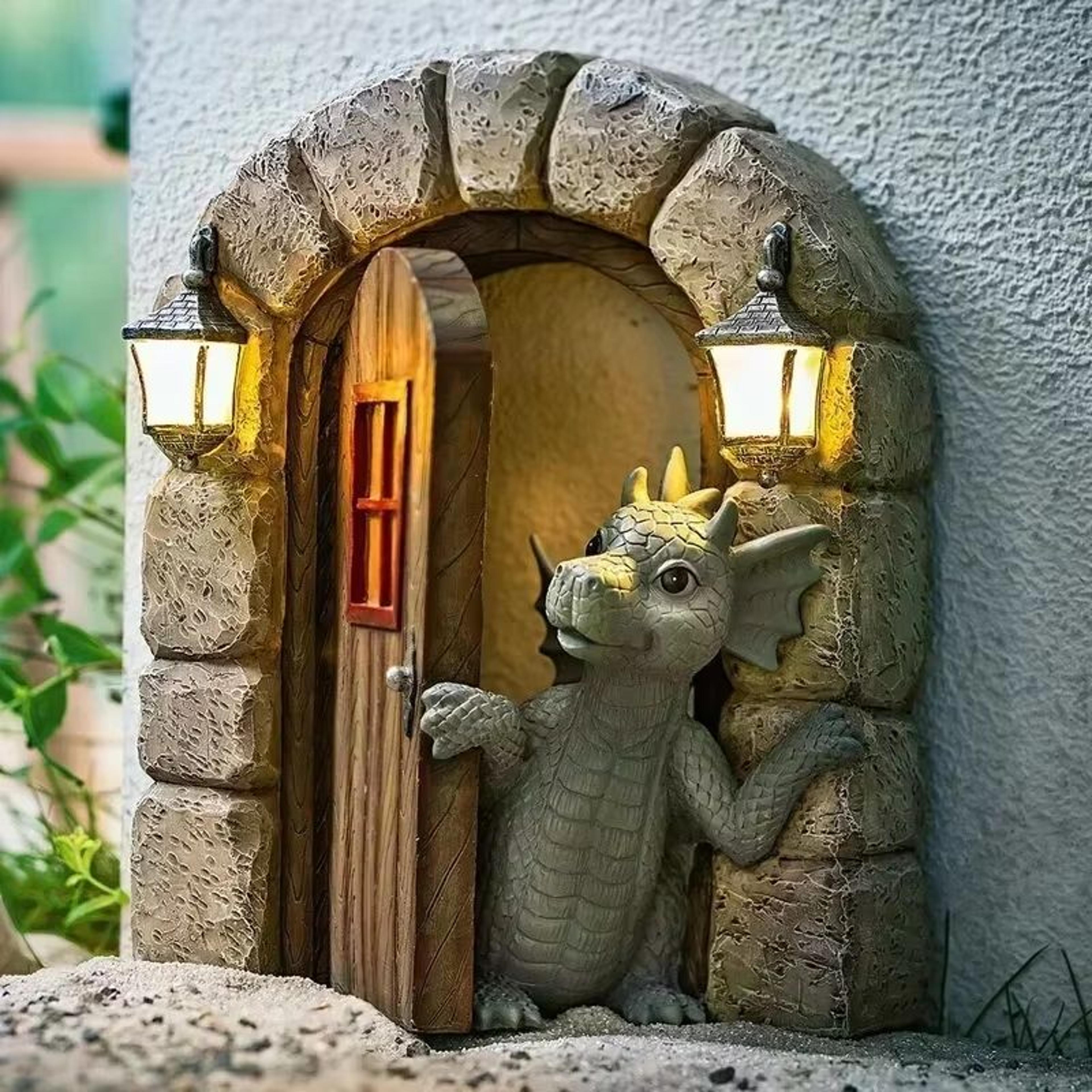 solar-powered resin dragon garden statue – mystical dragon sculpture with solar led lighting for outdoor decor