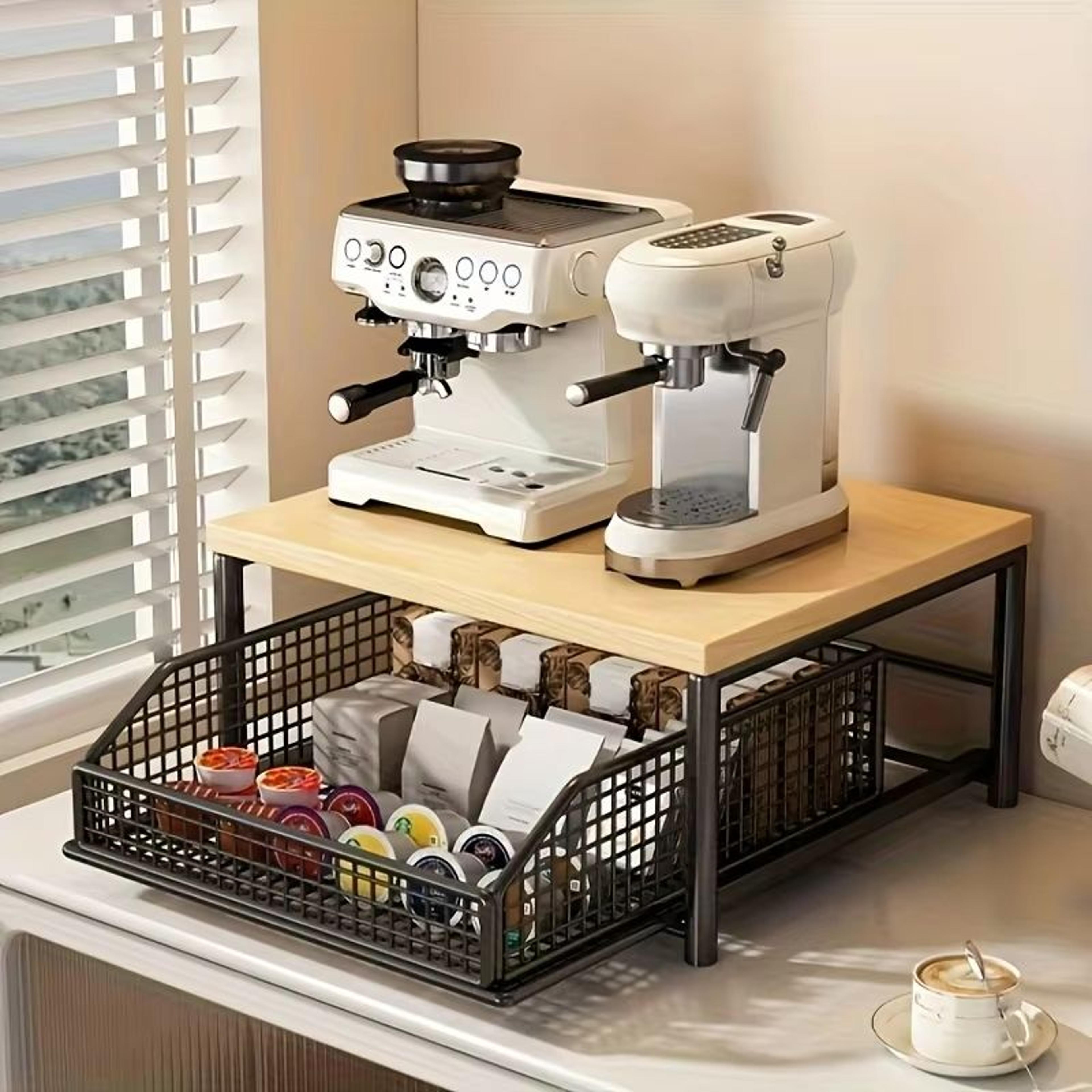 modern kitchen microwave rack | sturdy solid wood & metal structure space-saving countertop storage rack