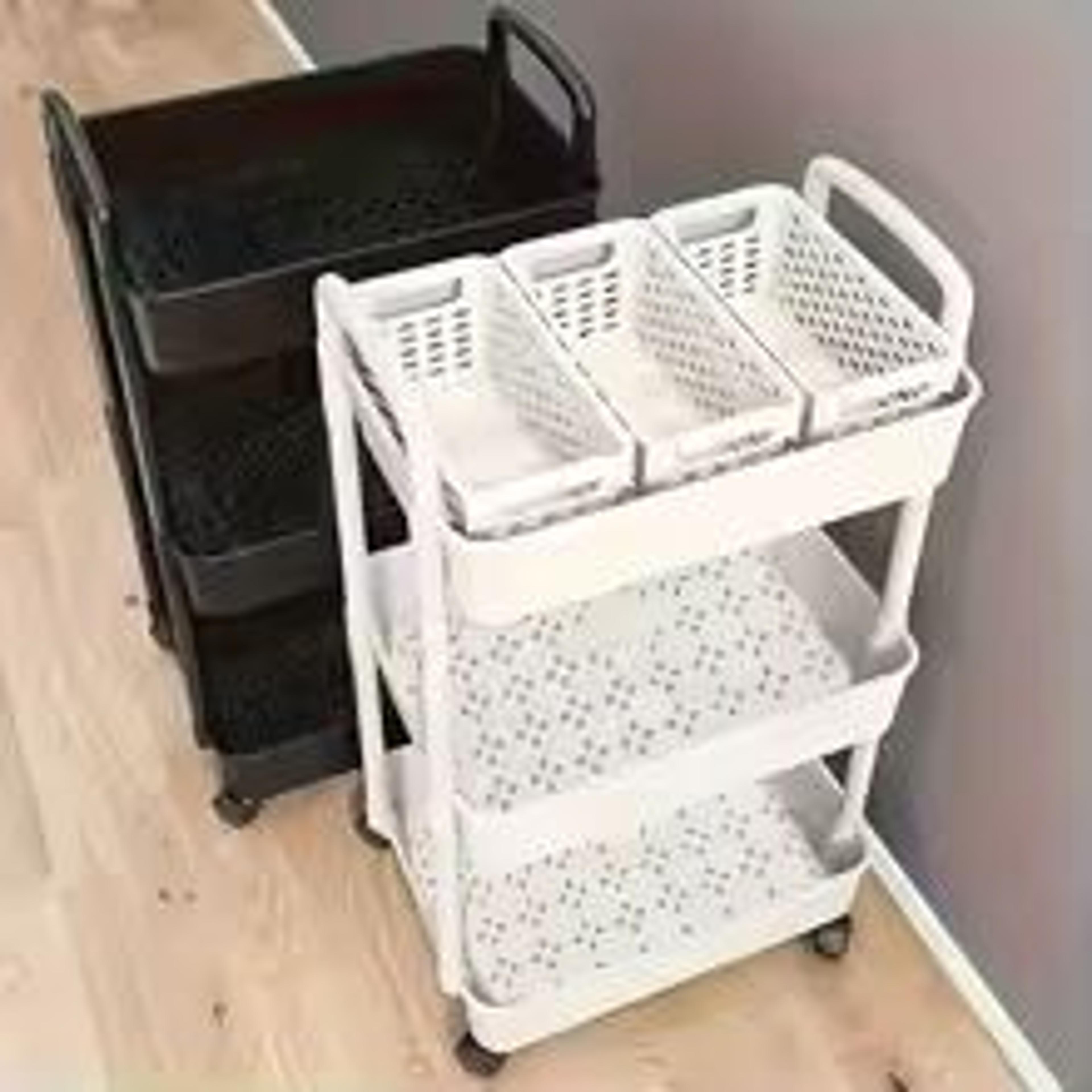 heavy-duty 3-tier wheeled tool cart storage rack | durable plastic structure easy-to-assemble rolling storage rack