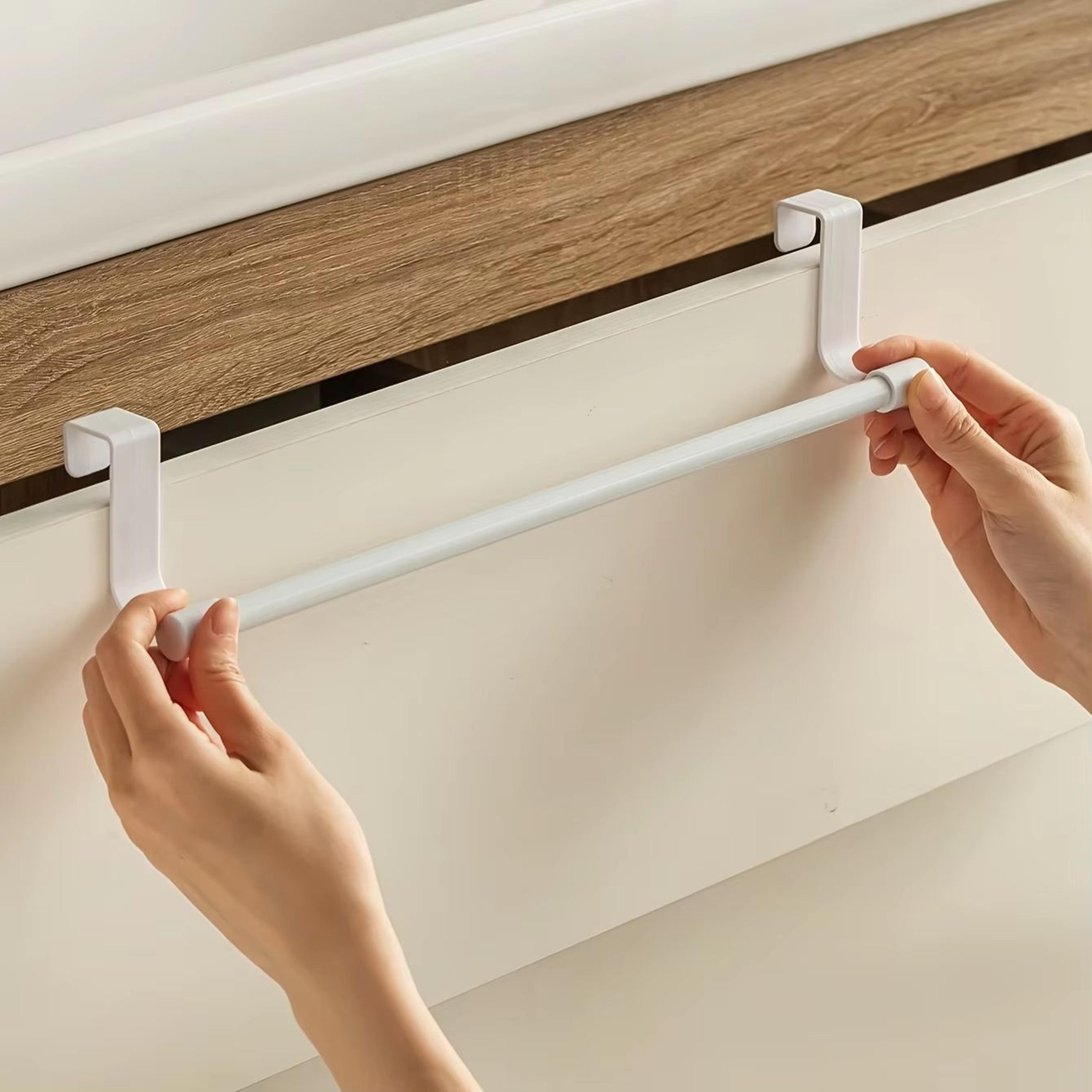 white plastic towel rack | cabinet door mounted towel bar with multiple hooks for kitchen & bathroom hanging