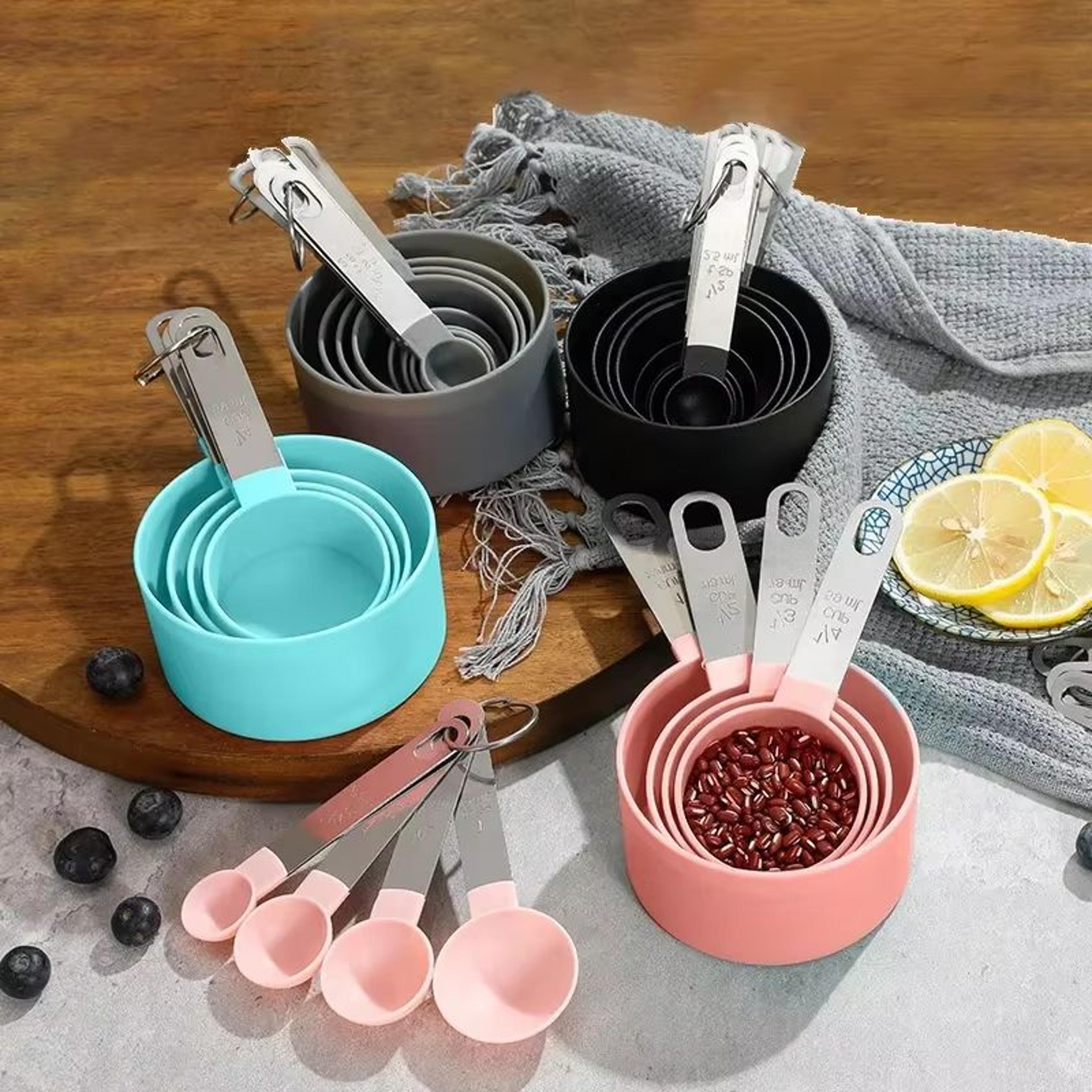 precision 8-piece stainless steel measuring cups & spoons set with scale – accurate baking & cooking tool