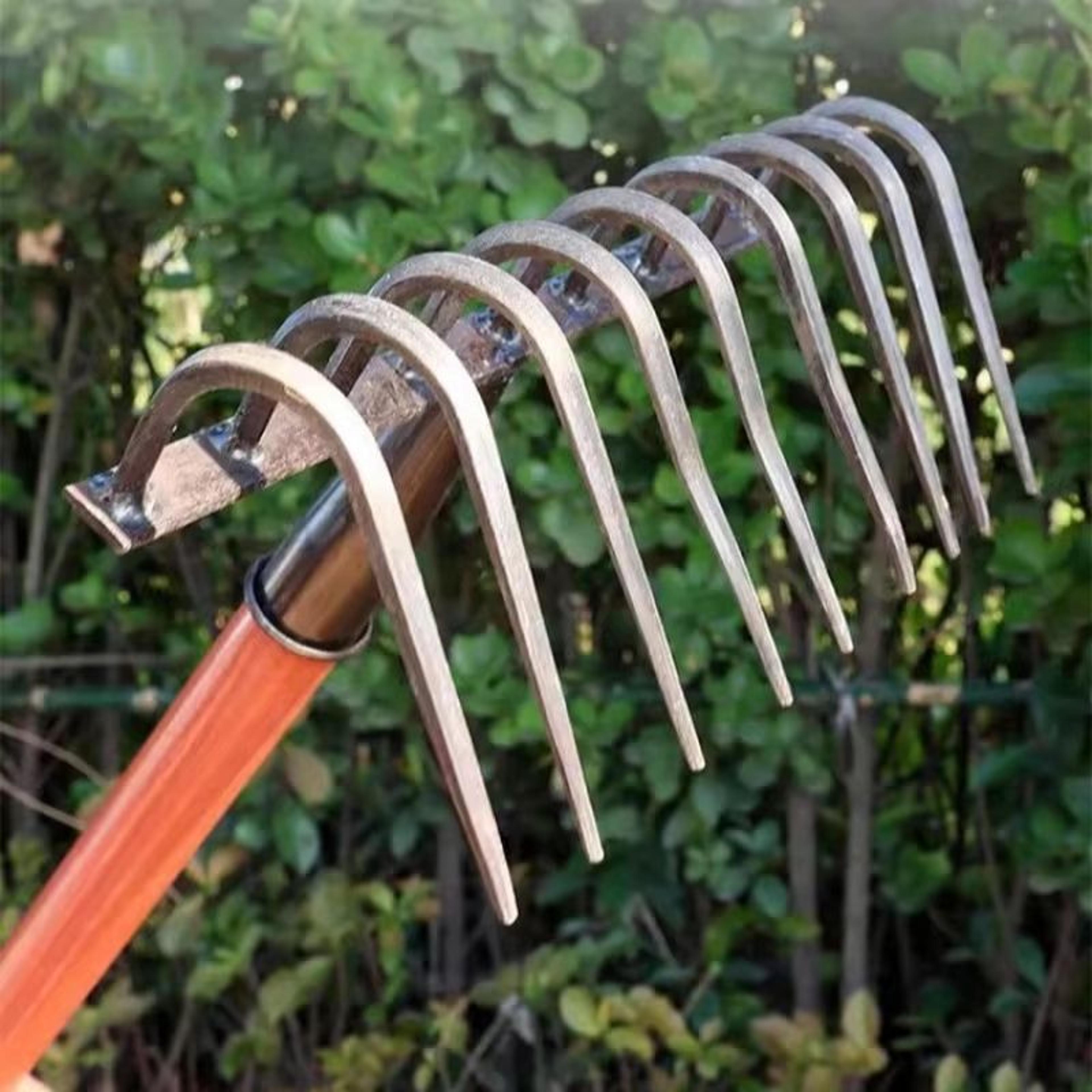 agrigrip multi-functional 9-tooth nail rake – durable manganese-steel garden & farm tool