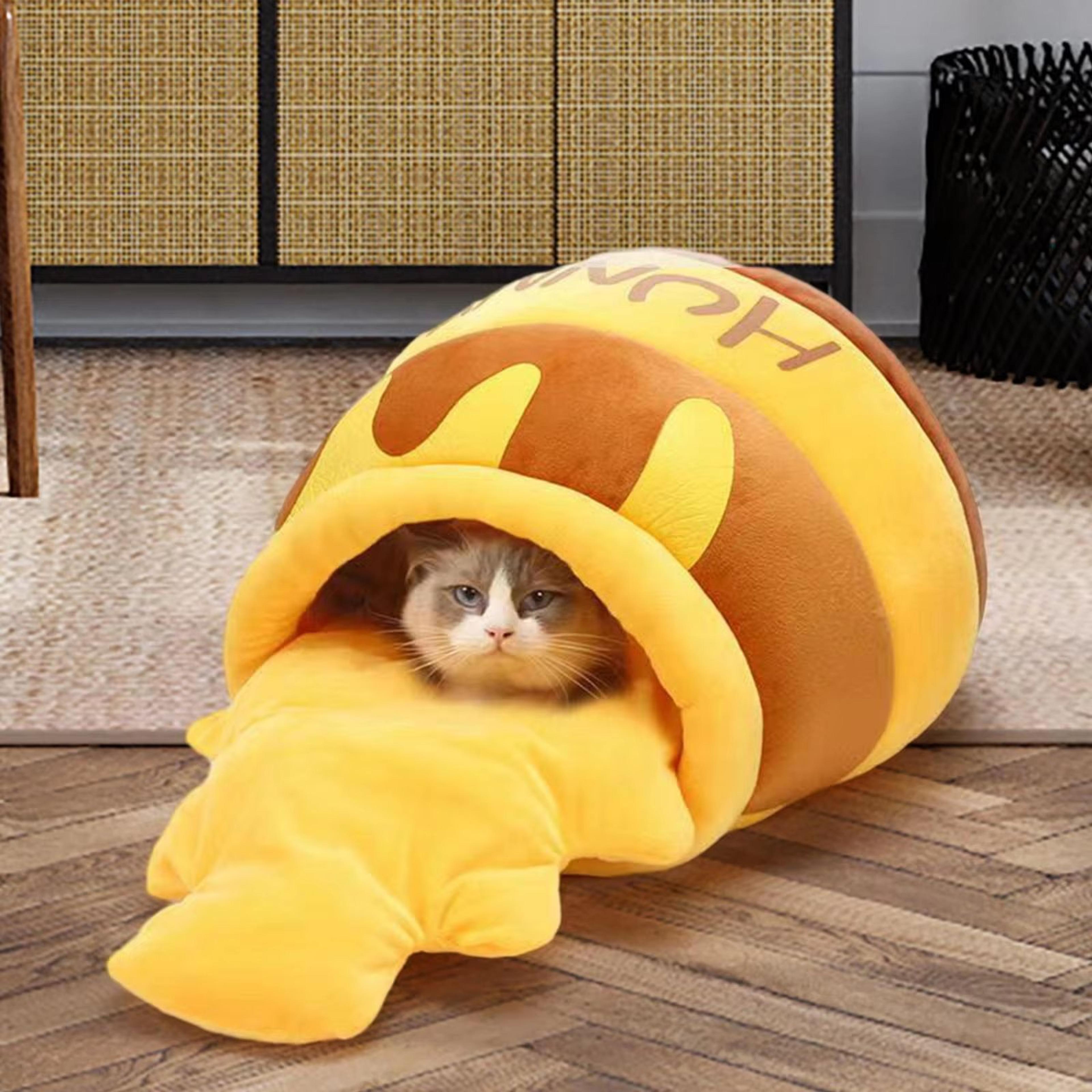 honeypot warm kennel nest cat bed - soft pet cave with removable cushion & non-slip bottom