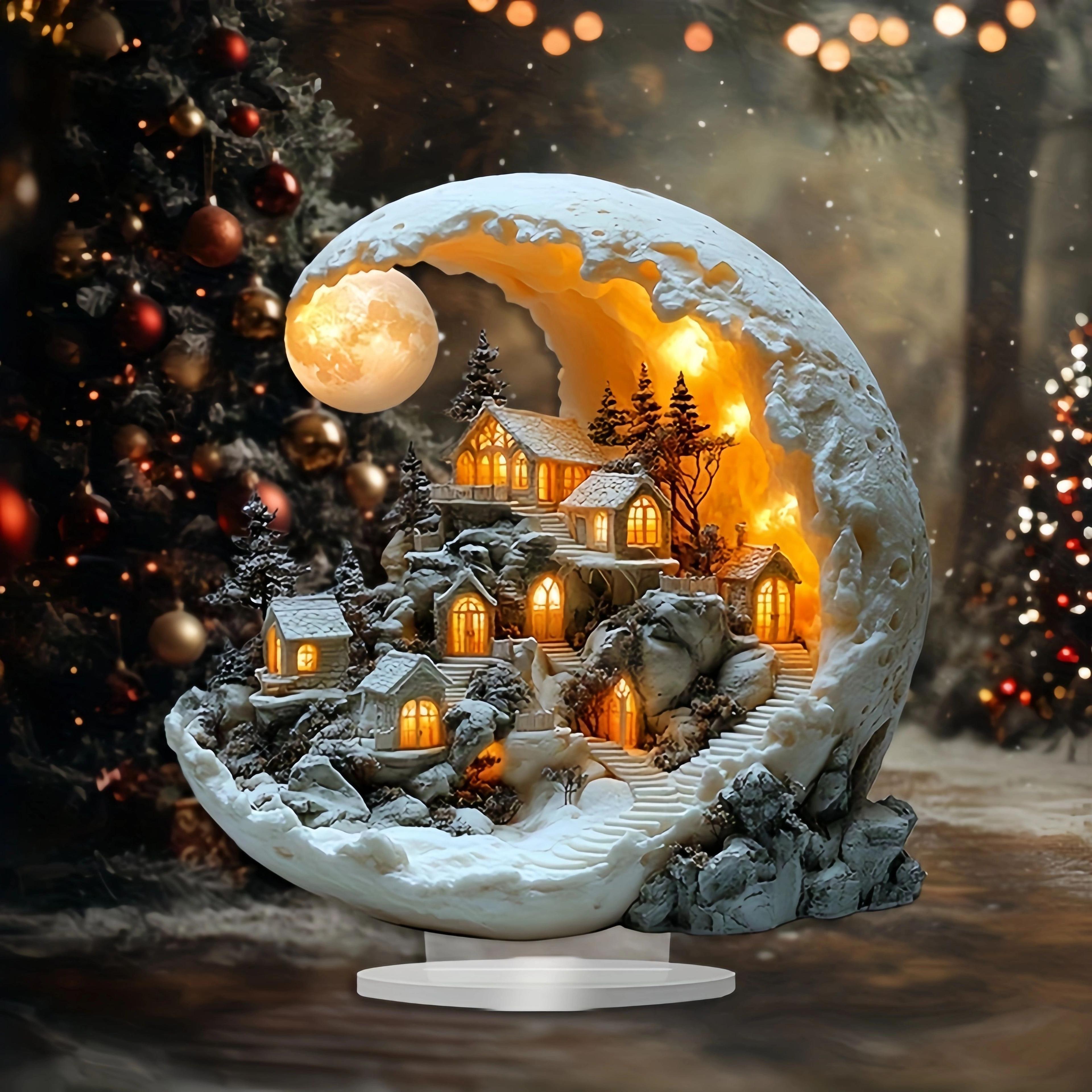 christmas moon house decorations – bohemian acrylic display stand for home ornaments & xmas gifts