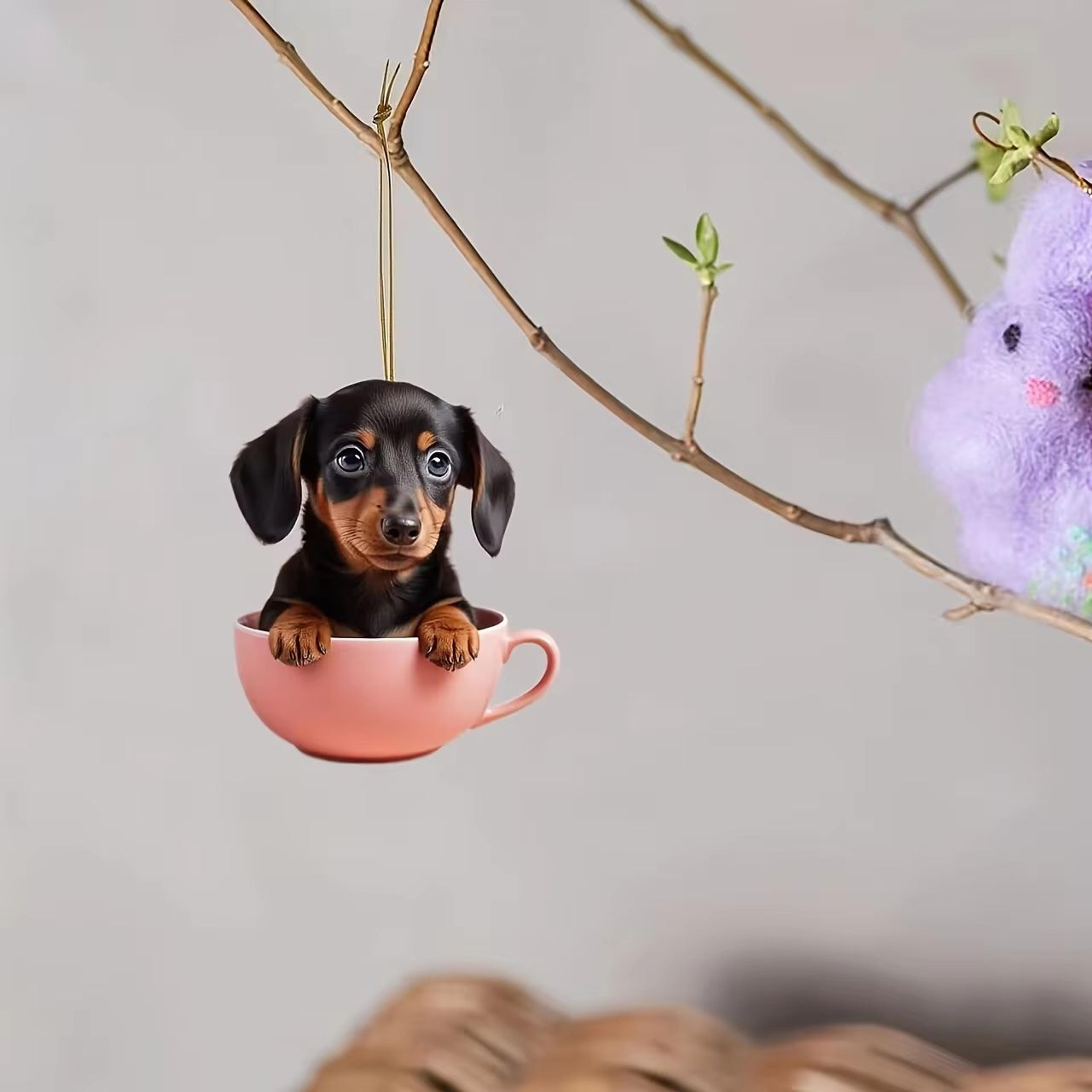 acrylic dog charm ornament – festive boho puppy pendant for tree, backpack or car