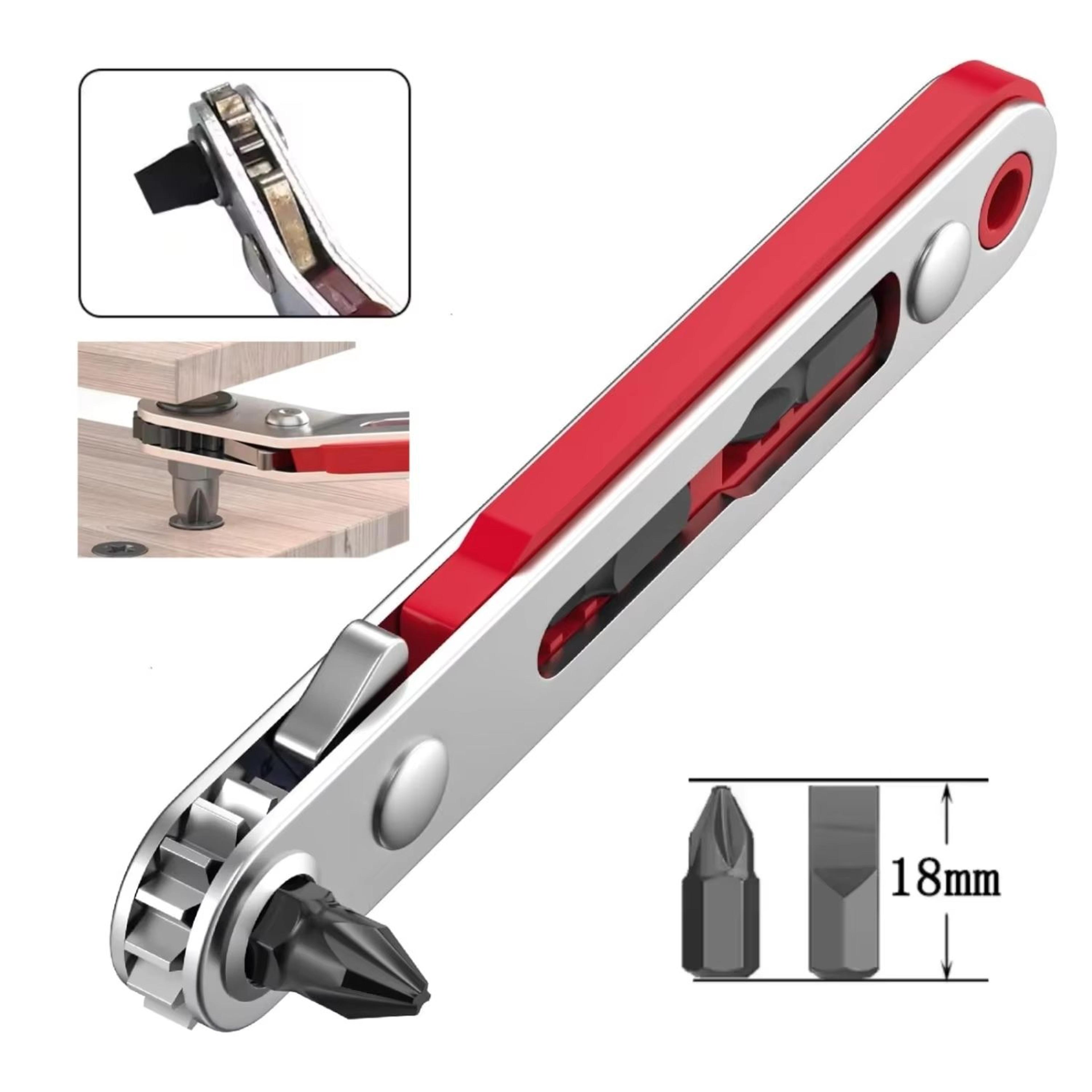 red elbow bidirectional ratchet screwdriver – narrow-space corner & right-angle cross/slotted tool
