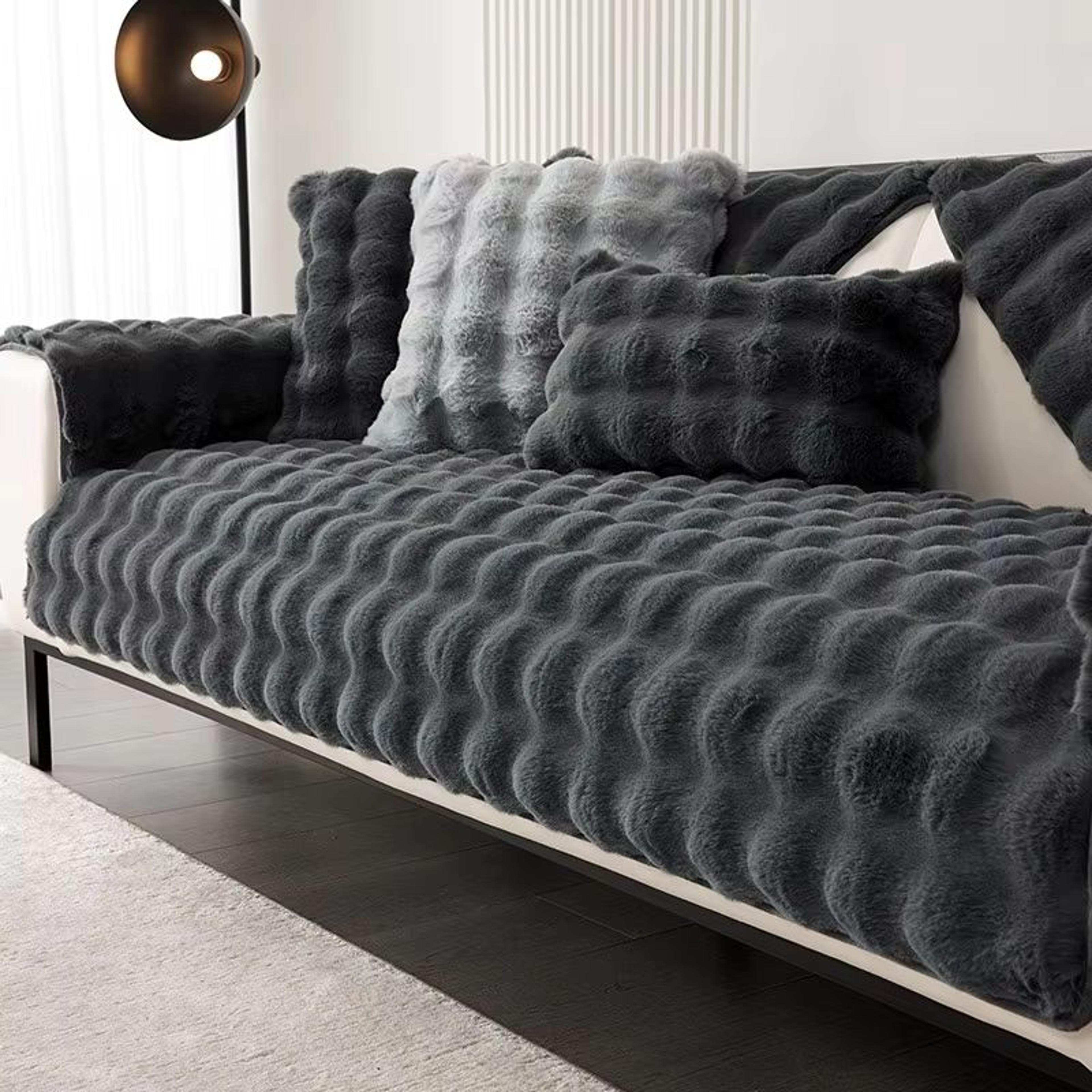 thick plush imitation rabbit fur sofa slipcover non-slip sofa cushion