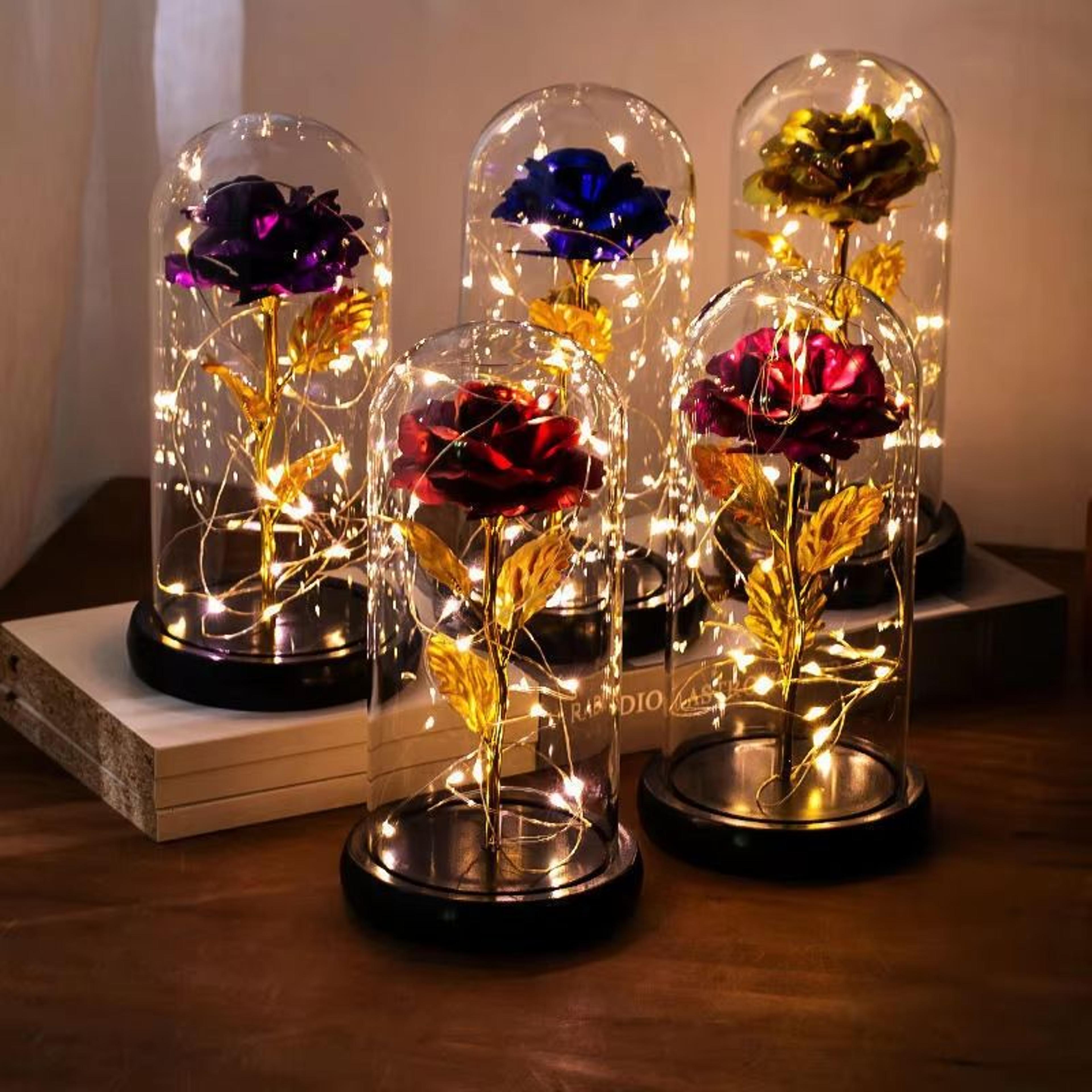 everlasting 24k gold foil rose in glass – illuminated decorative gift for home, mother's day & special moments