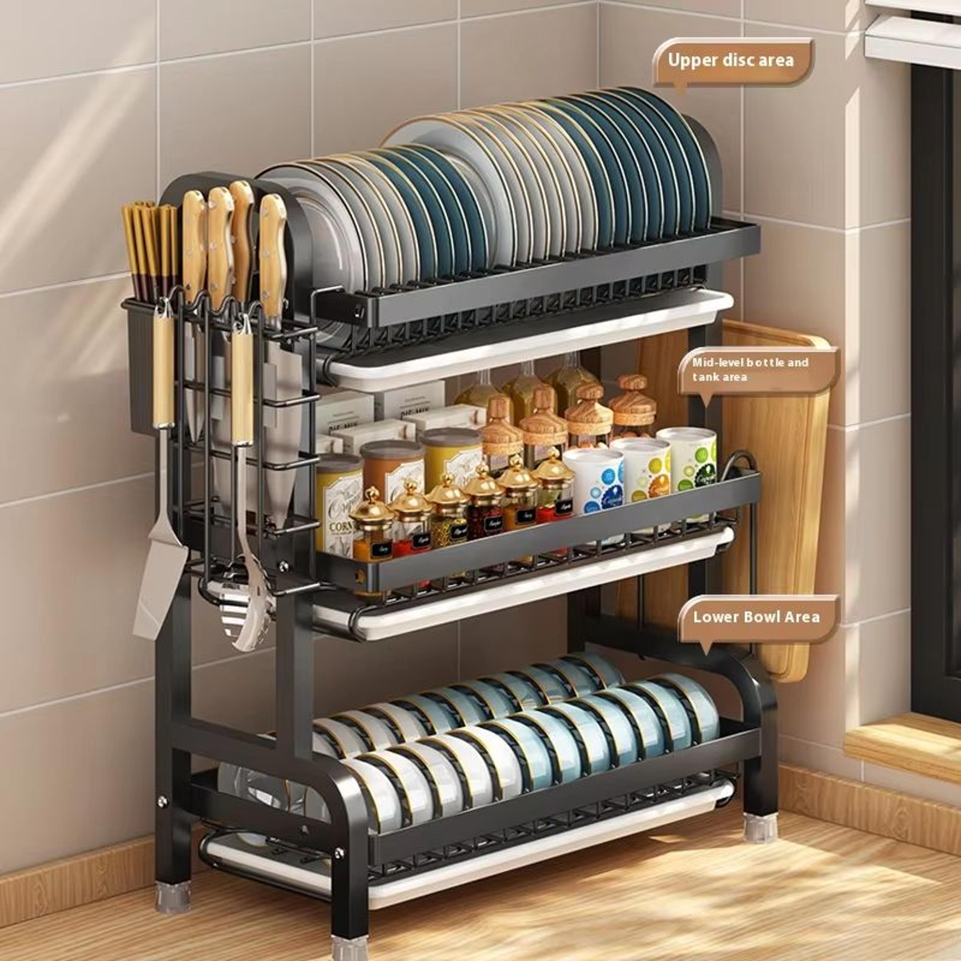 multifunction kitchen dish & bowl drain rack – layered bowl, plate & chopstick organizer