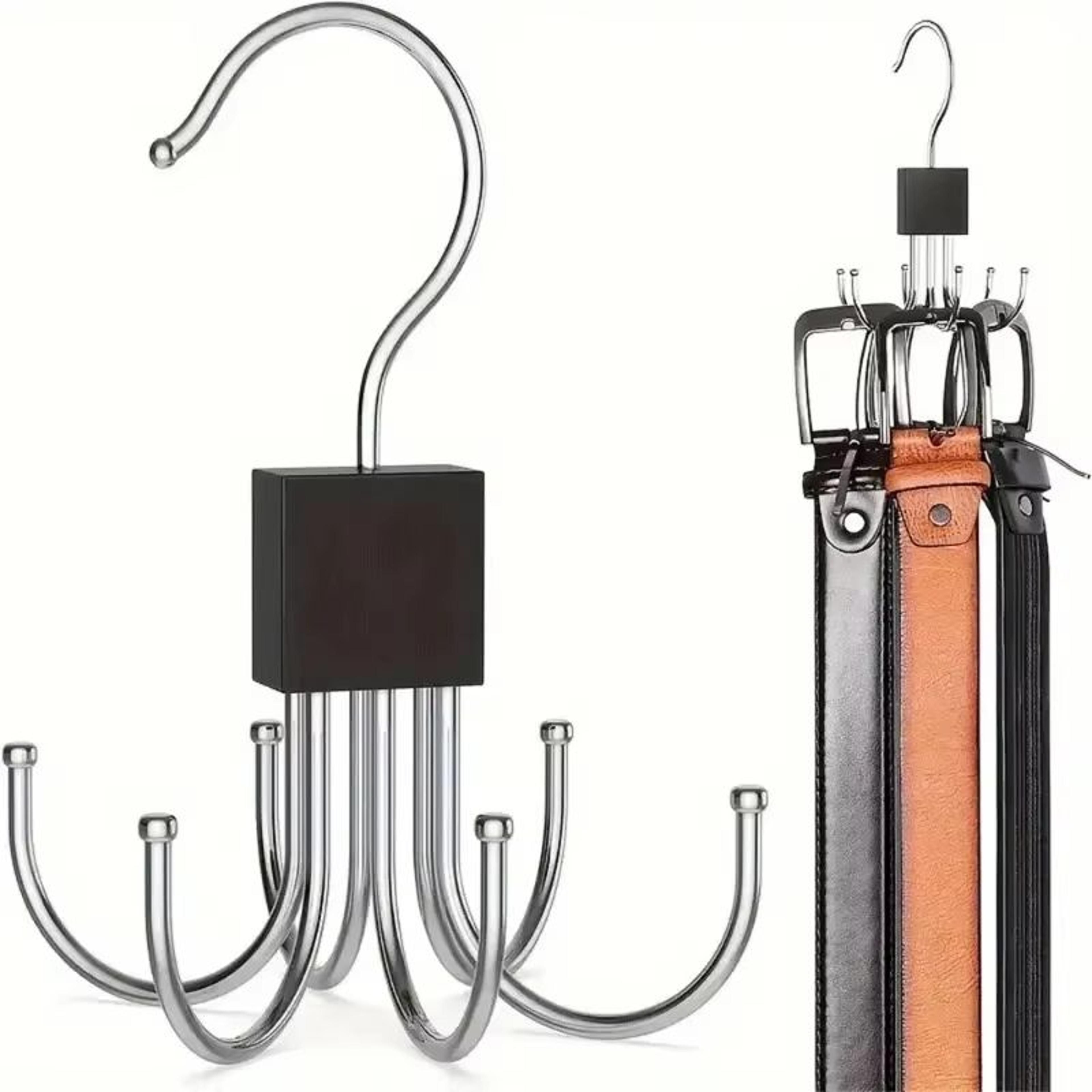 360° rotating multi-claw storage hanger – metal & wood organizer for bags, belts, ties & scarves