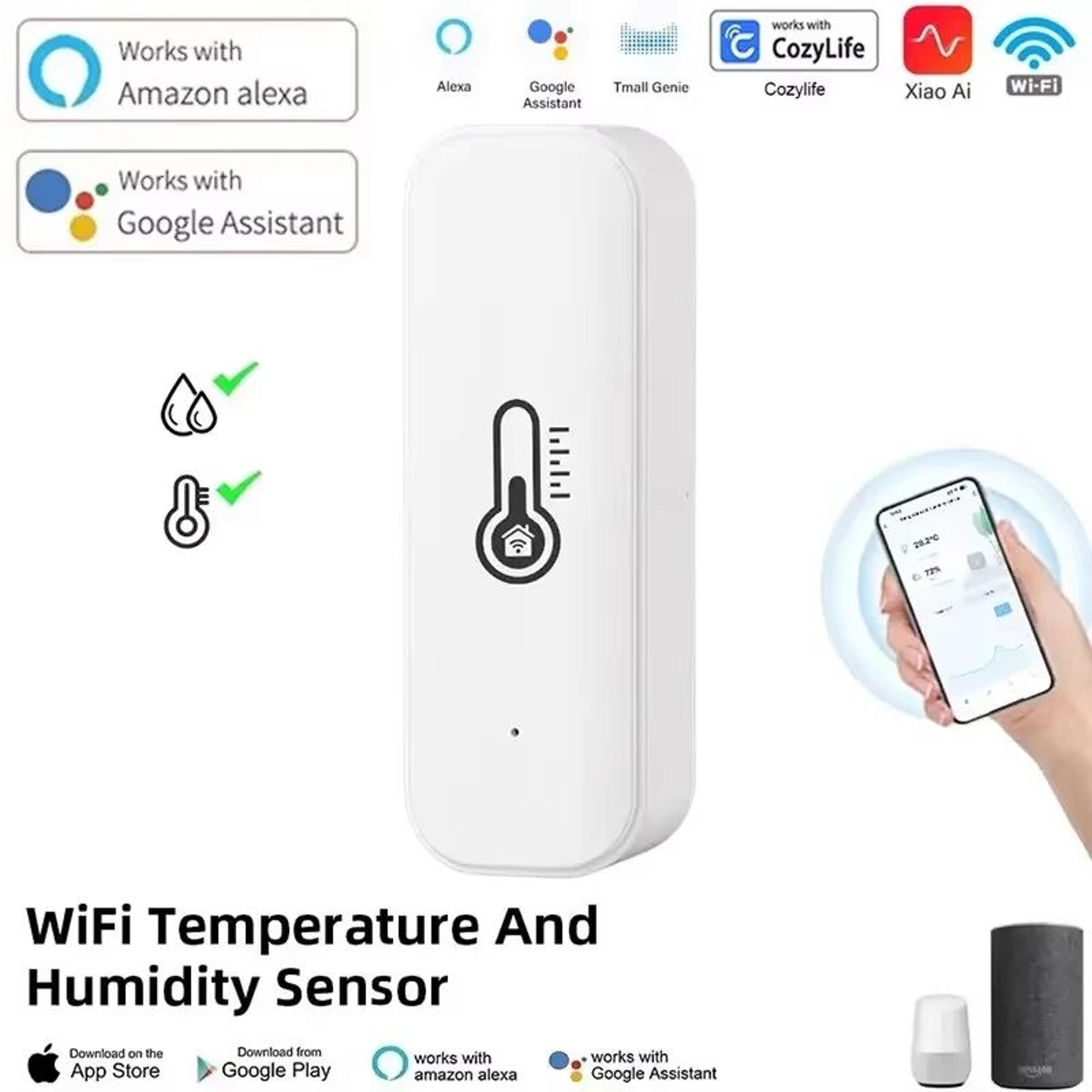 smart wifi temperature & humidity sensor – compatible with alexa & google home