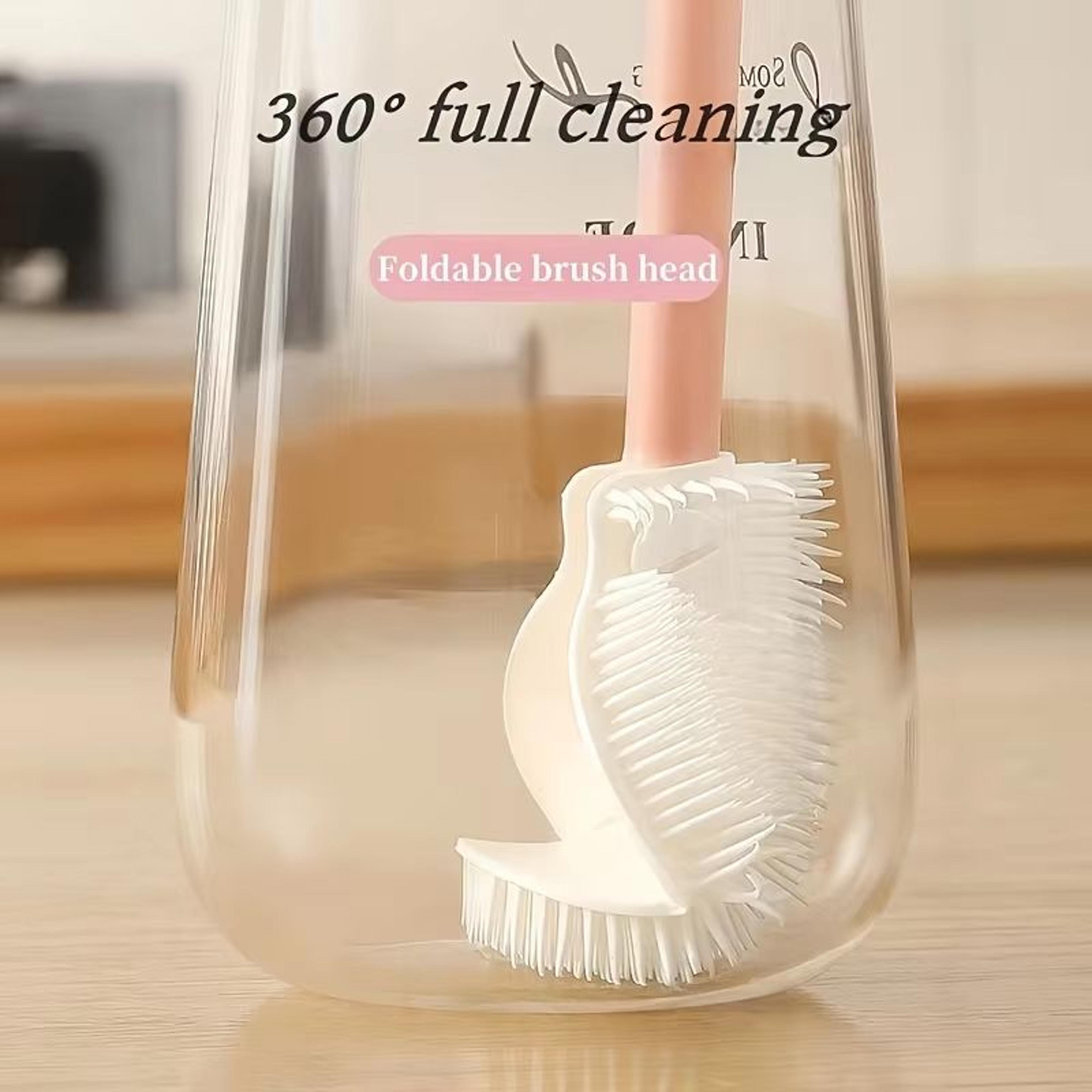 foldable 360° silicone cleaning brush with long handle – reusable bottle & cup scrubber