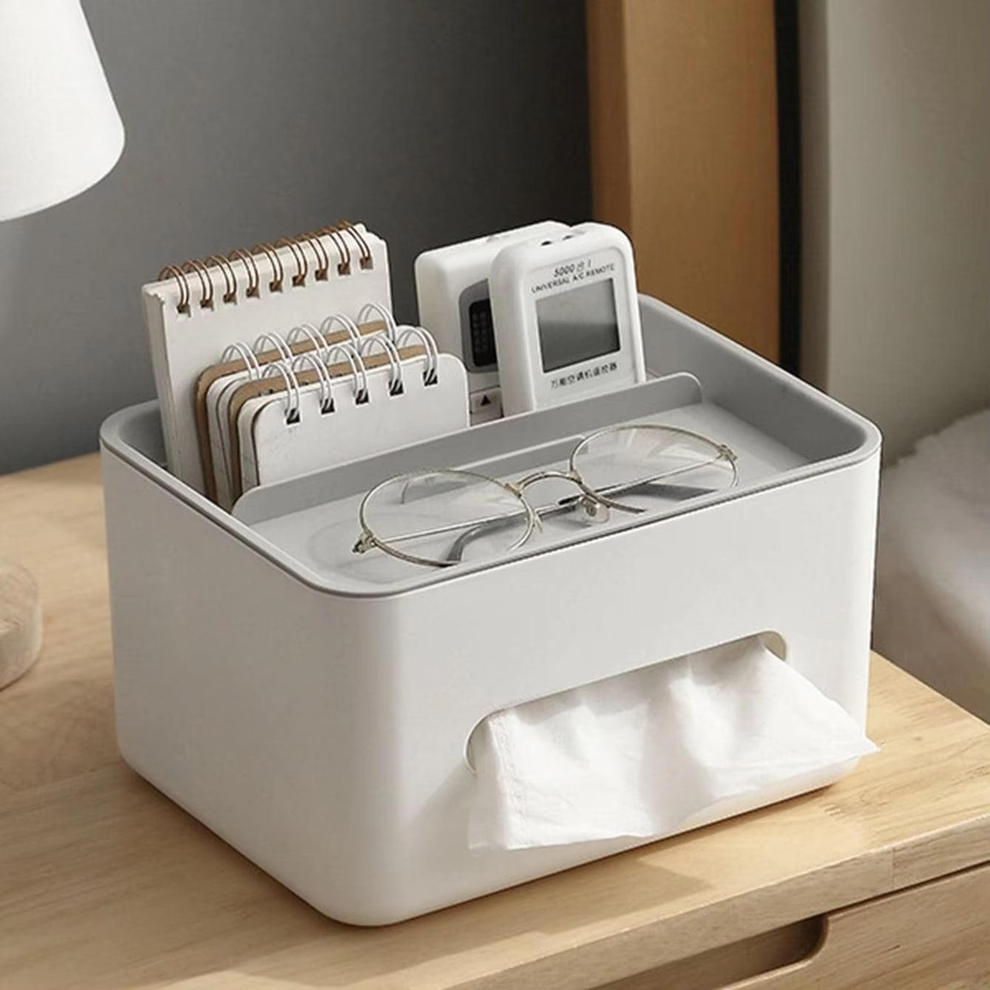 gray multifunctional tissue storage box – sleek desktop organizer for tissues, remotes & more