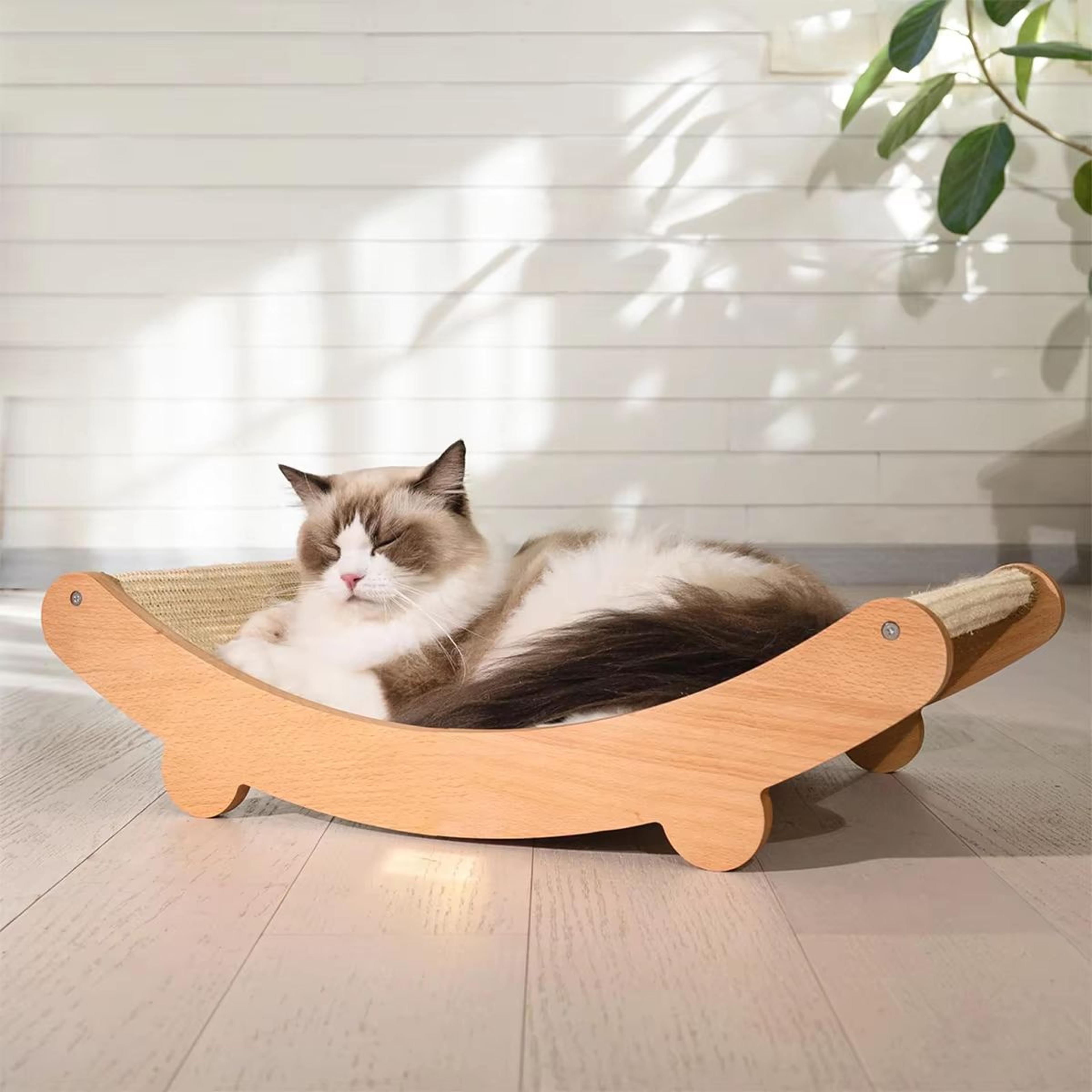 felinezen wooden cat scratching pad & sleeping bed - multi-function detachable wear-resistant kitten lounger