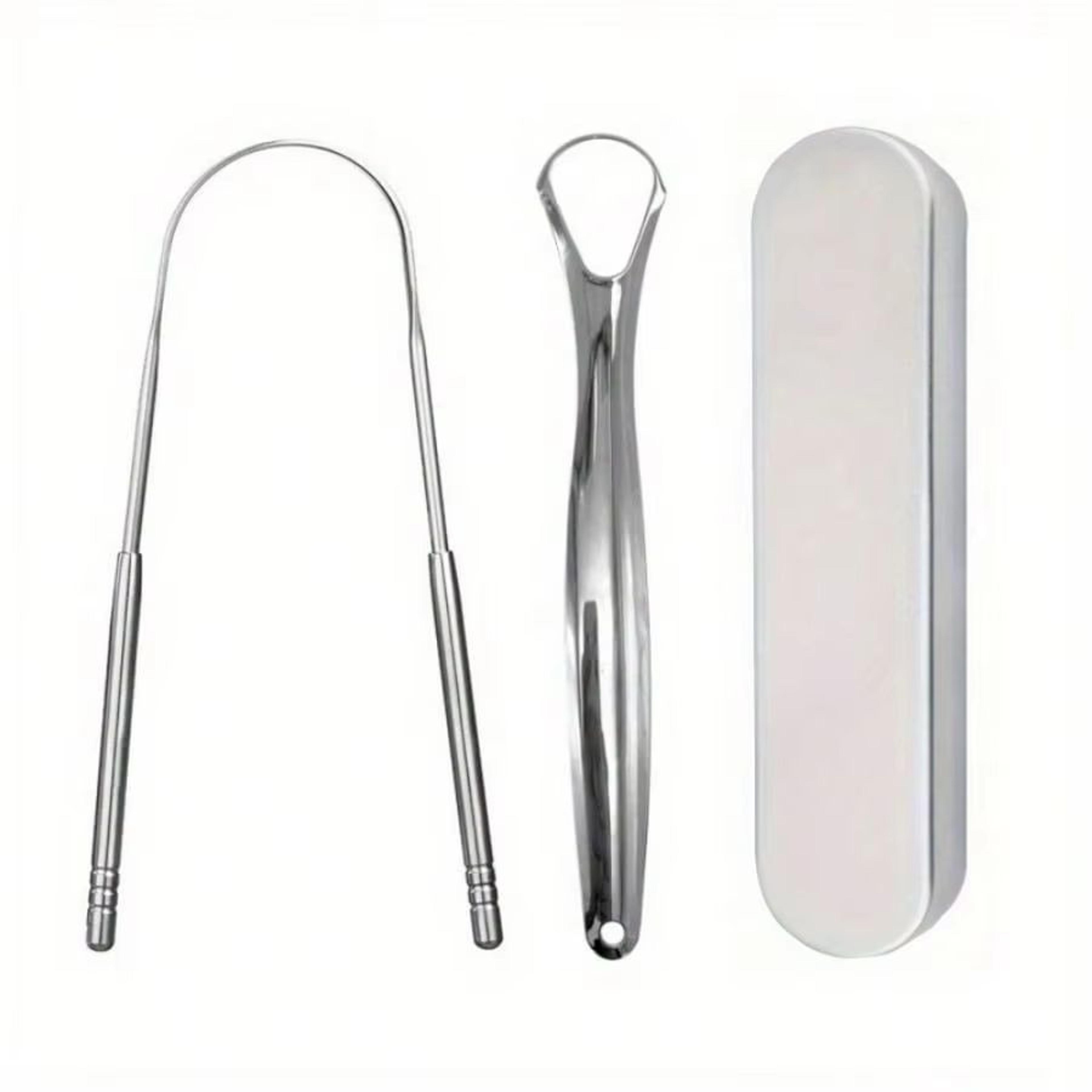 pureclean stainless steel tongue scraper set - u-shaped tongue cleaner kit (1/2/3/4-piece in case)
