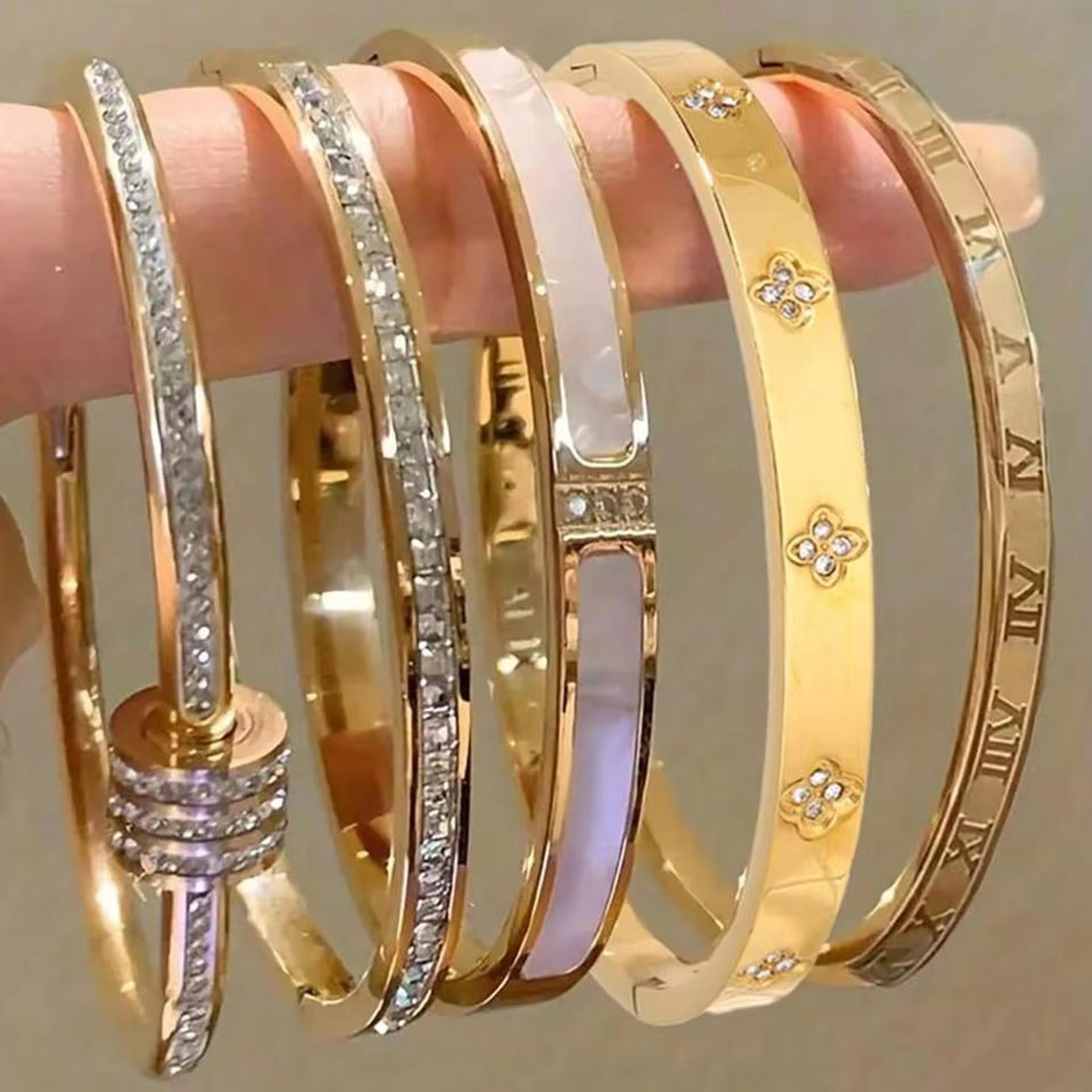 zakol sparkling zirconia stainless steel bracelet set for women stackable bangles