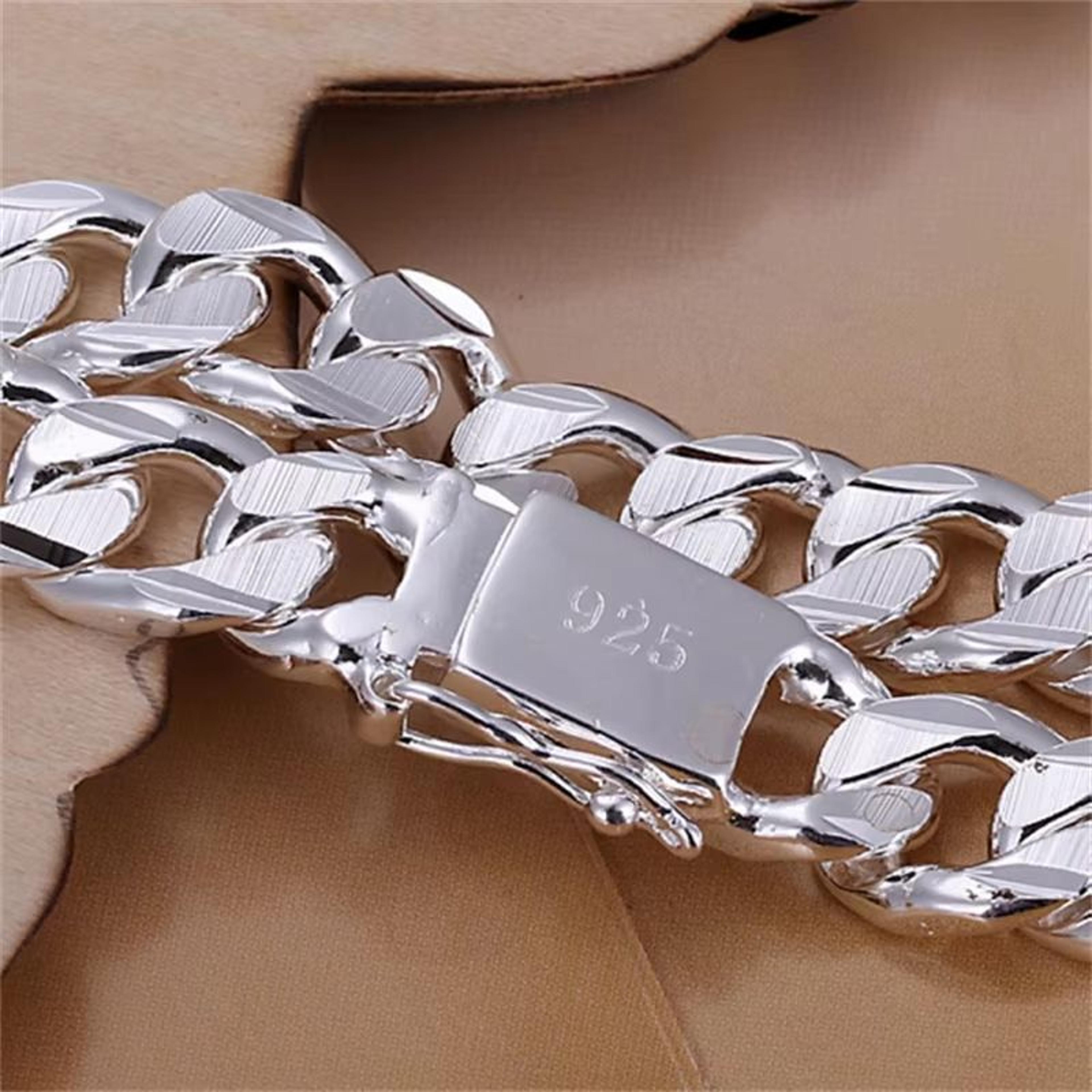 fine silver color square gem bracelet for men and women