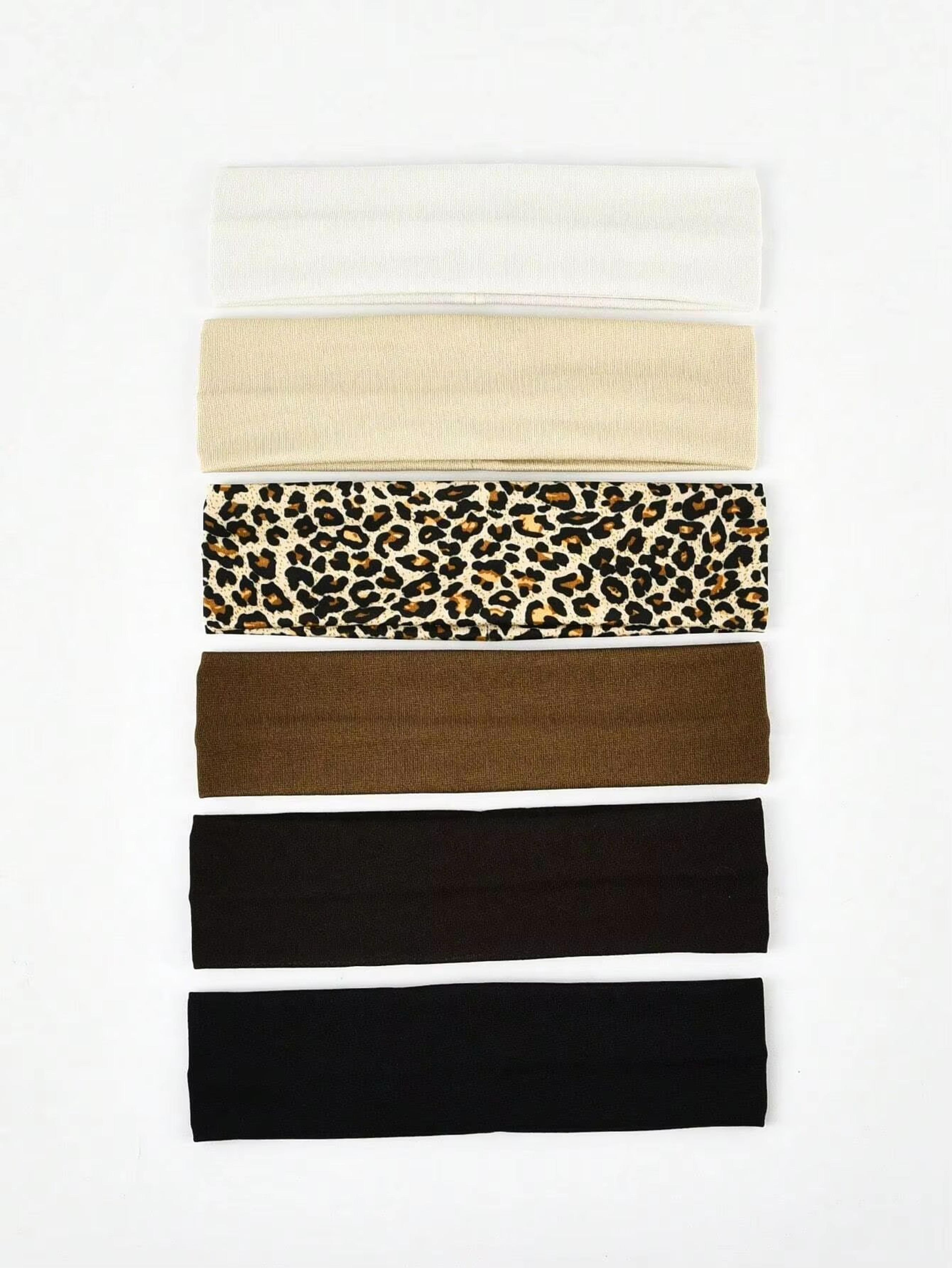 flexfit leopard-print & solid headband set – 6-piece sweat-absorbing headbands for unisex sports & leisure
