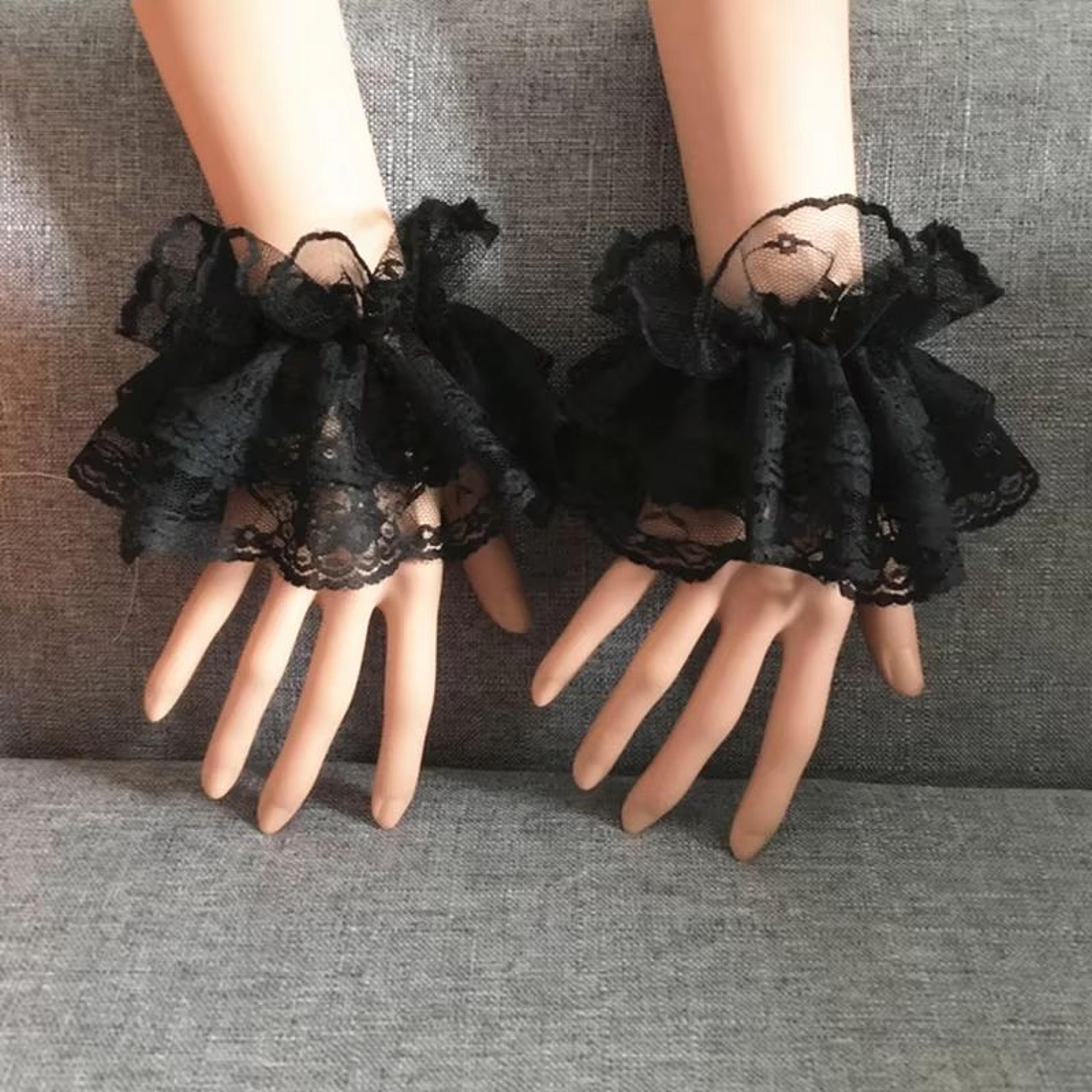 rufflebloom lace wrist cuff duo – elegant hand sleeve accessory for women & girls