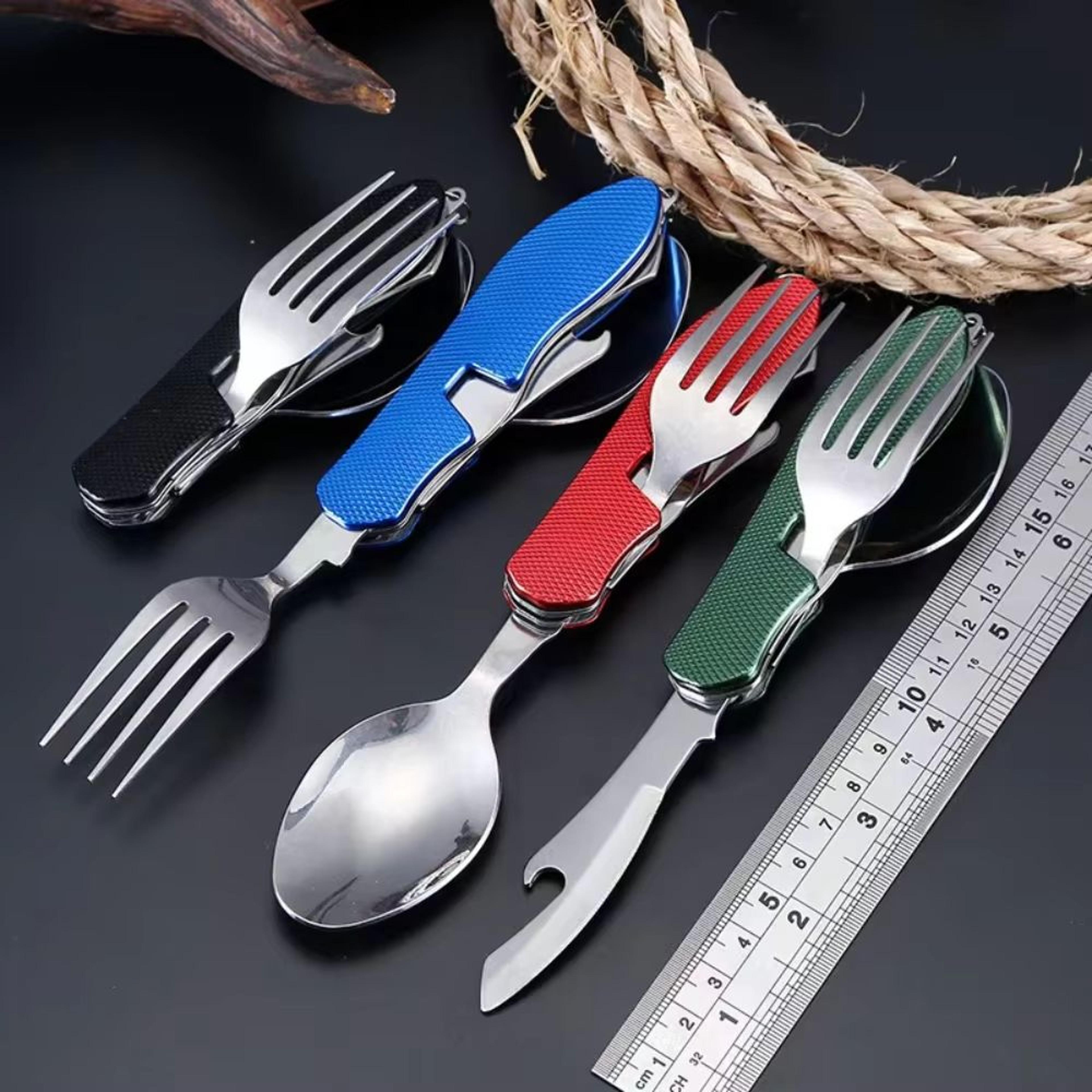 4 in 1 folding camping cutlery knife fork spoon outdoor travel tableware tool