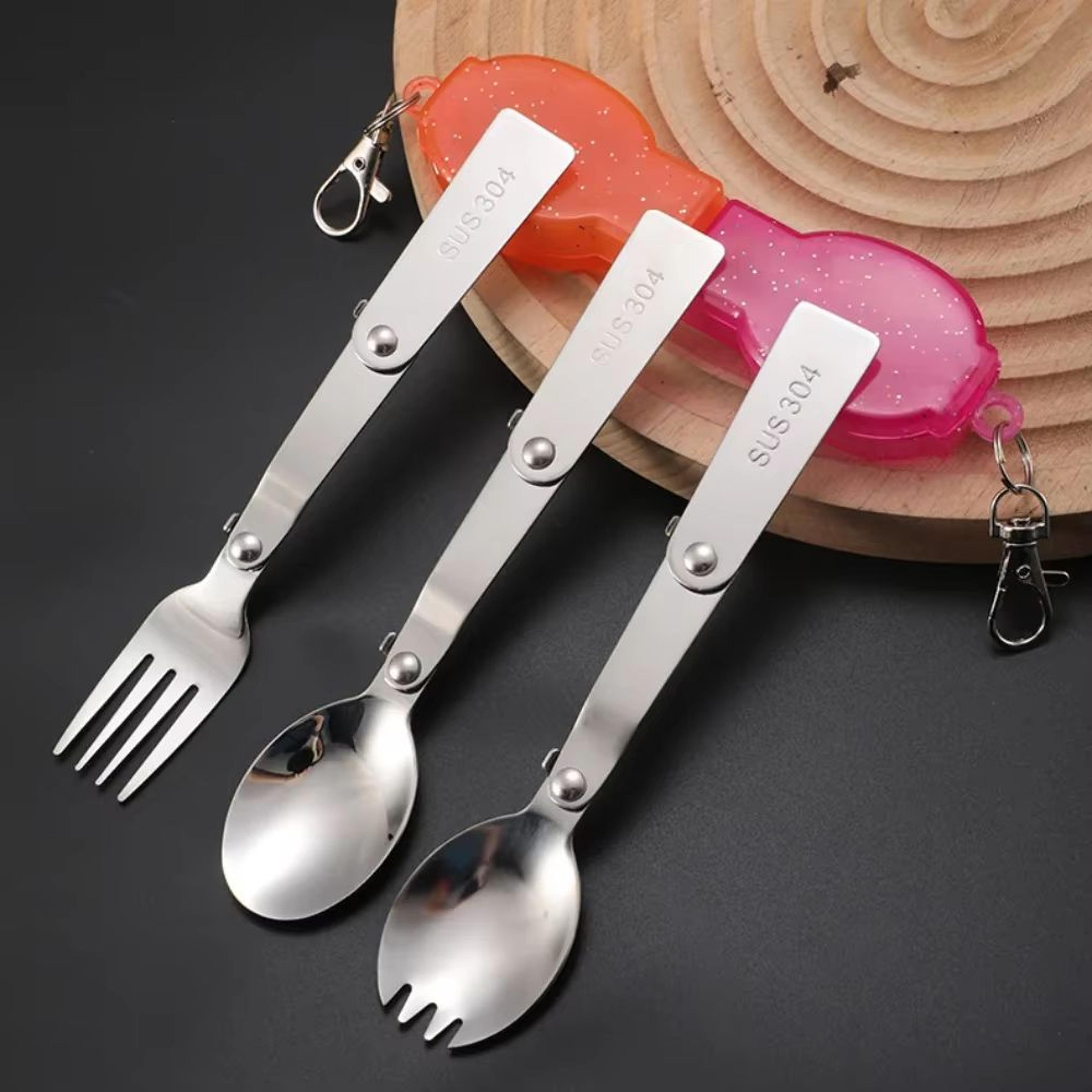 304 stainless steel folding camping fork – portable travel cutlery for hiking and picnic