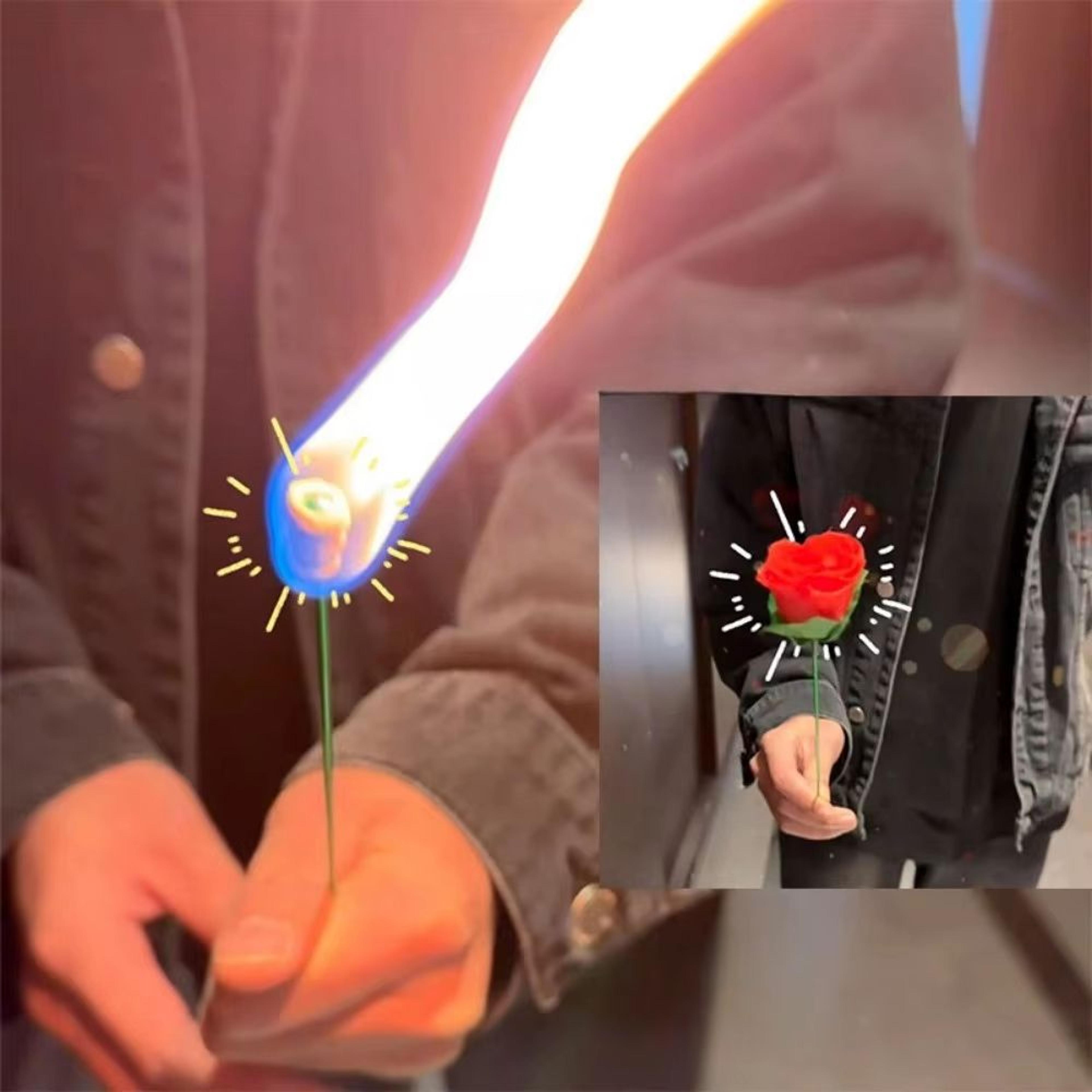 flame to red rose magic trick torch surprise prop